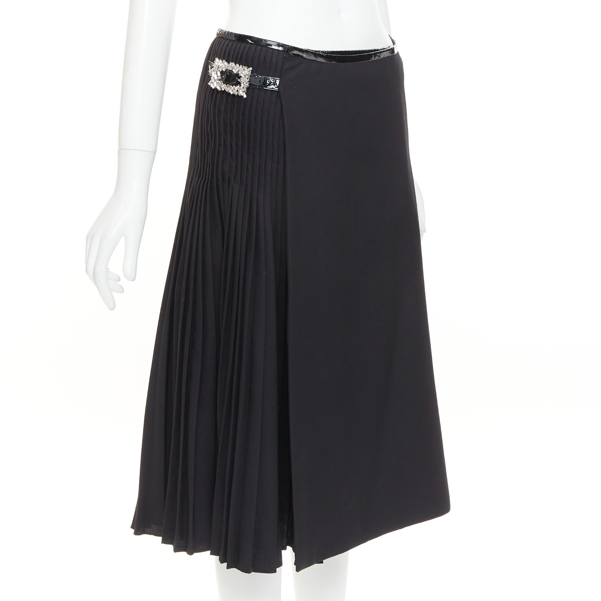 Alexandre Vauthier ALEXANDRE VAUTHIER COUTURE SS2019 Runway black PVC trim crystal buckles wrap pleated skirt Size 25" / US 0 / IT 36 - 1 Thumbnail