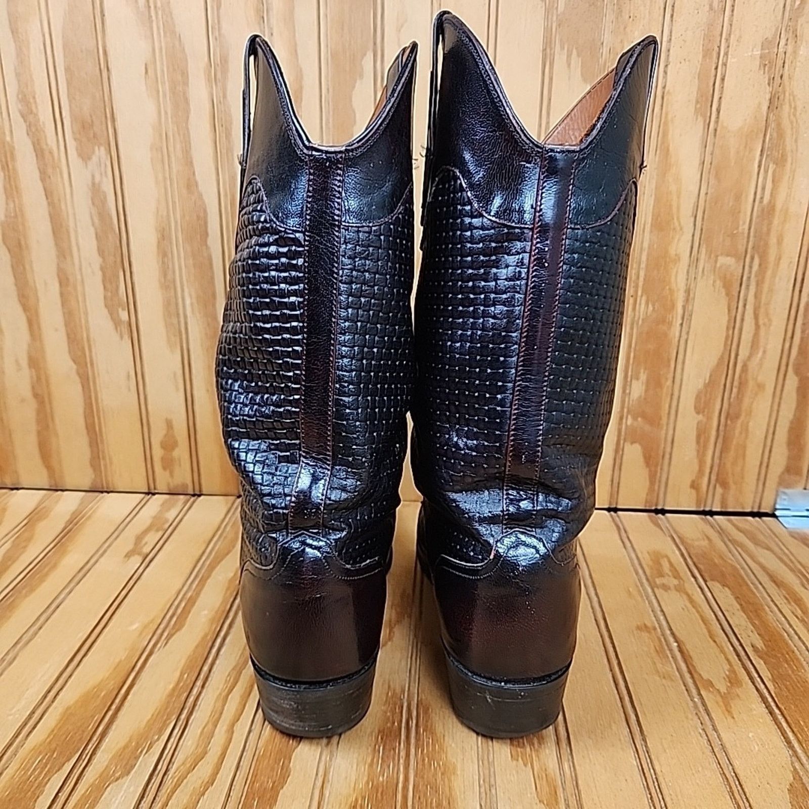 The Unbranded Brand Handmade Woven Leather El Dorado Western Cowboy Boots Men 9D Size US 9 / EU 42 - 4 Thumbnail