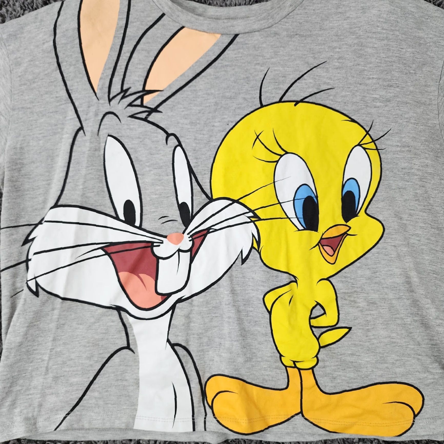 Vintage Looney Tunes Shirt Womens 2XL Gray Cropped Short Sleeve Bugs Tweety Tee Size 40" / US 18 - 3 Thumbnail