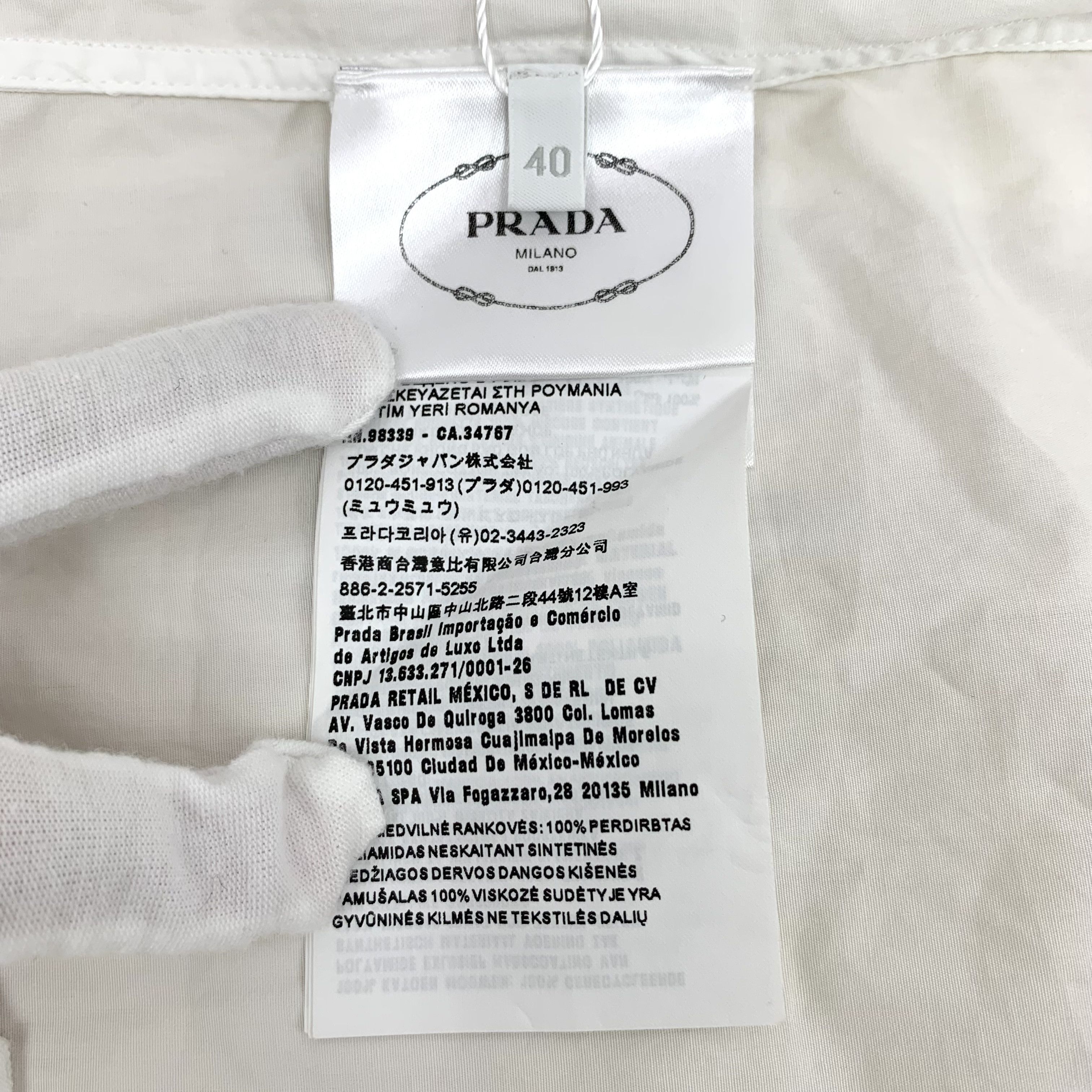 Prada Prada White Triangle Logo Cotton Shirt (M) Size US M / EU 48-50 / 2 - 5 Thumbnail