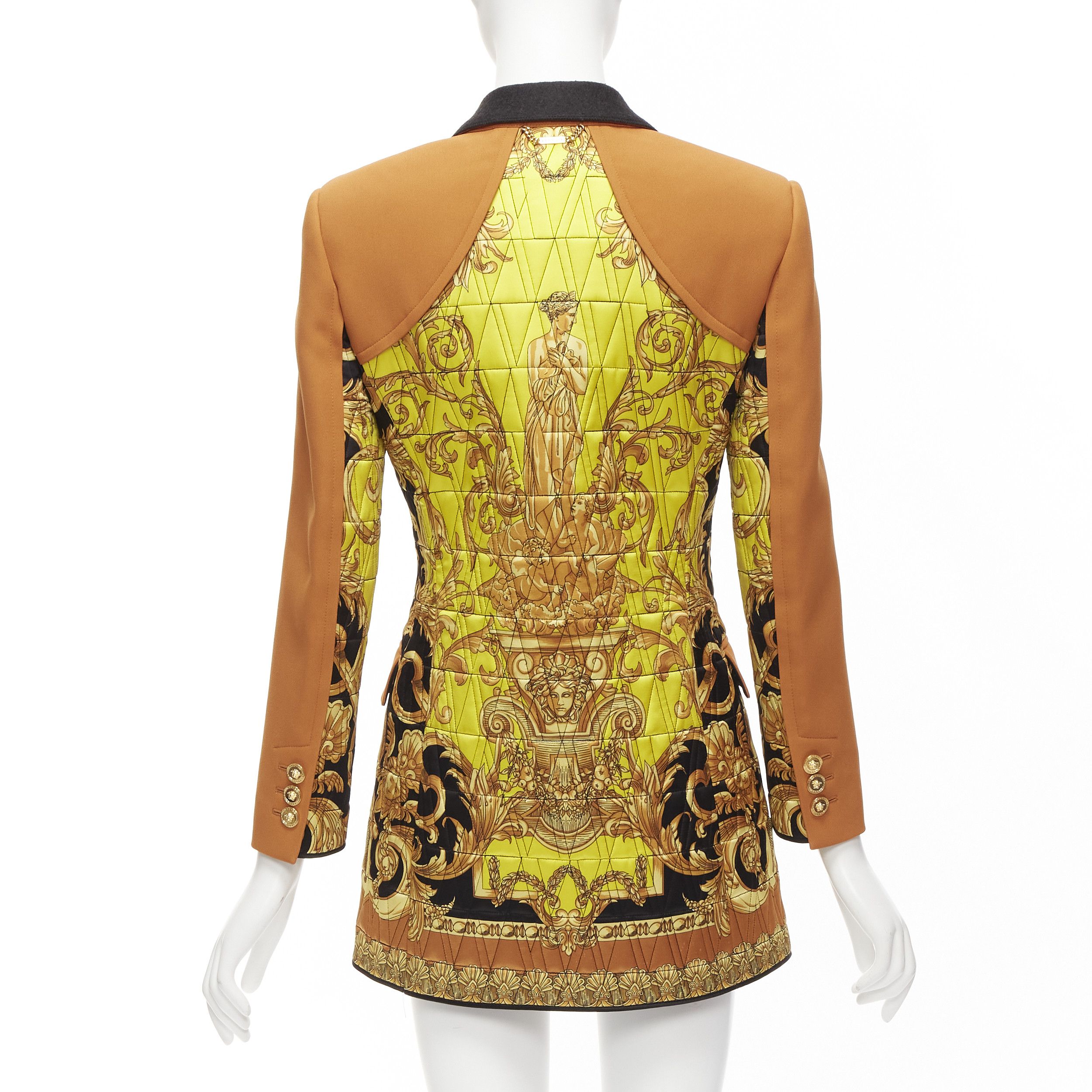 image of Versace Runway Orange Brown Gold Medusa Quilted Baroque Print Blazer Jacket It38 Xs, Women's