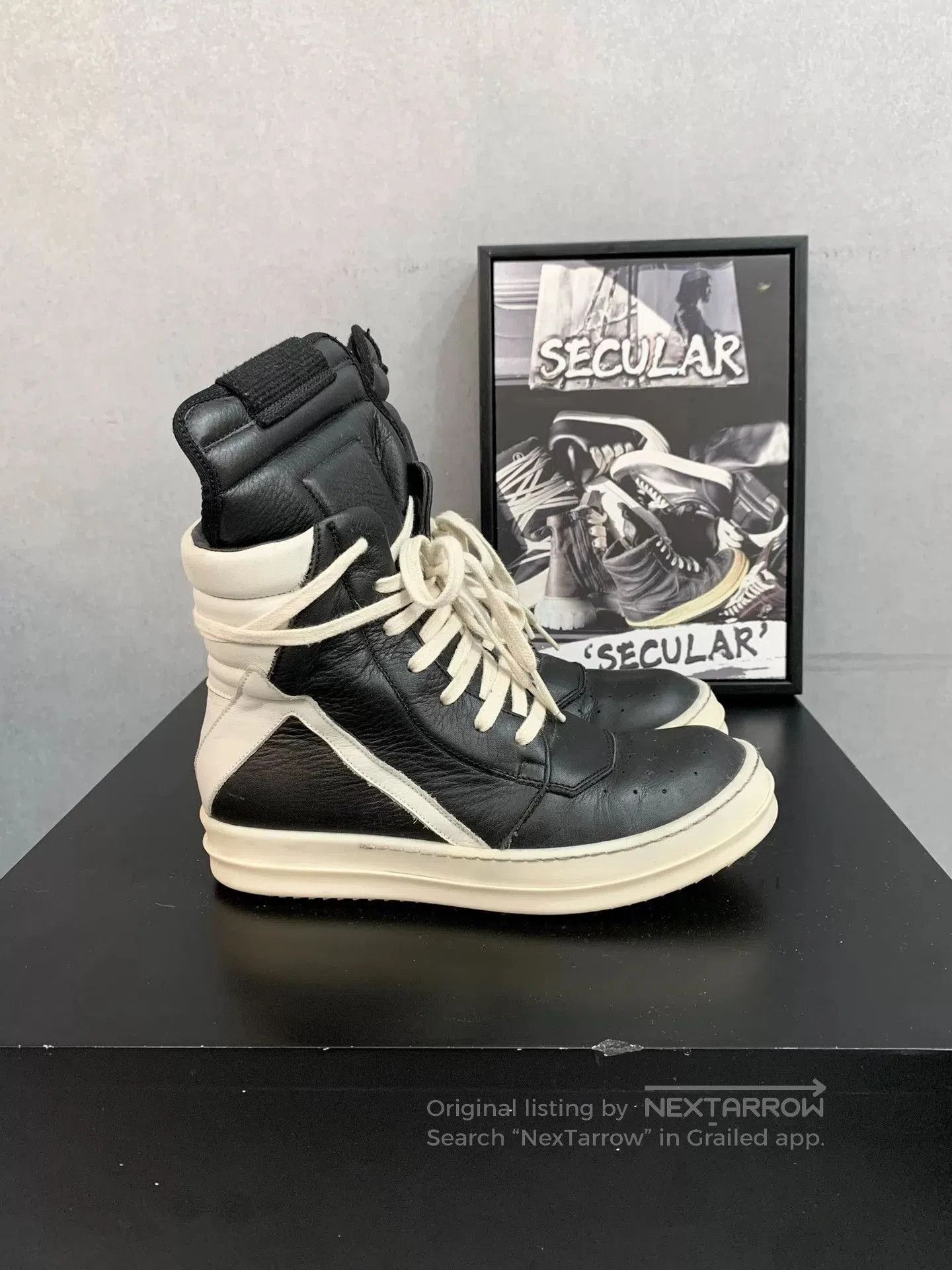 Rick Owens rick owens geobasket black and white sneakers. Size US 5 / IT 35 - 3 Thumbnail