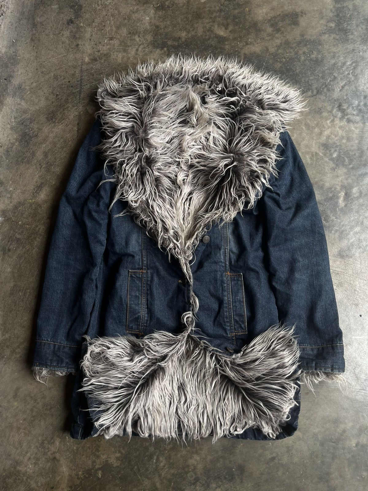 Isamu Katayama Backlash JAPANESE 2000’s CRAZY FUR DENIM JACKET VKEI GOTHIC STYLE Size US S / EU 44-46 / 1 - 8 Thumbnail