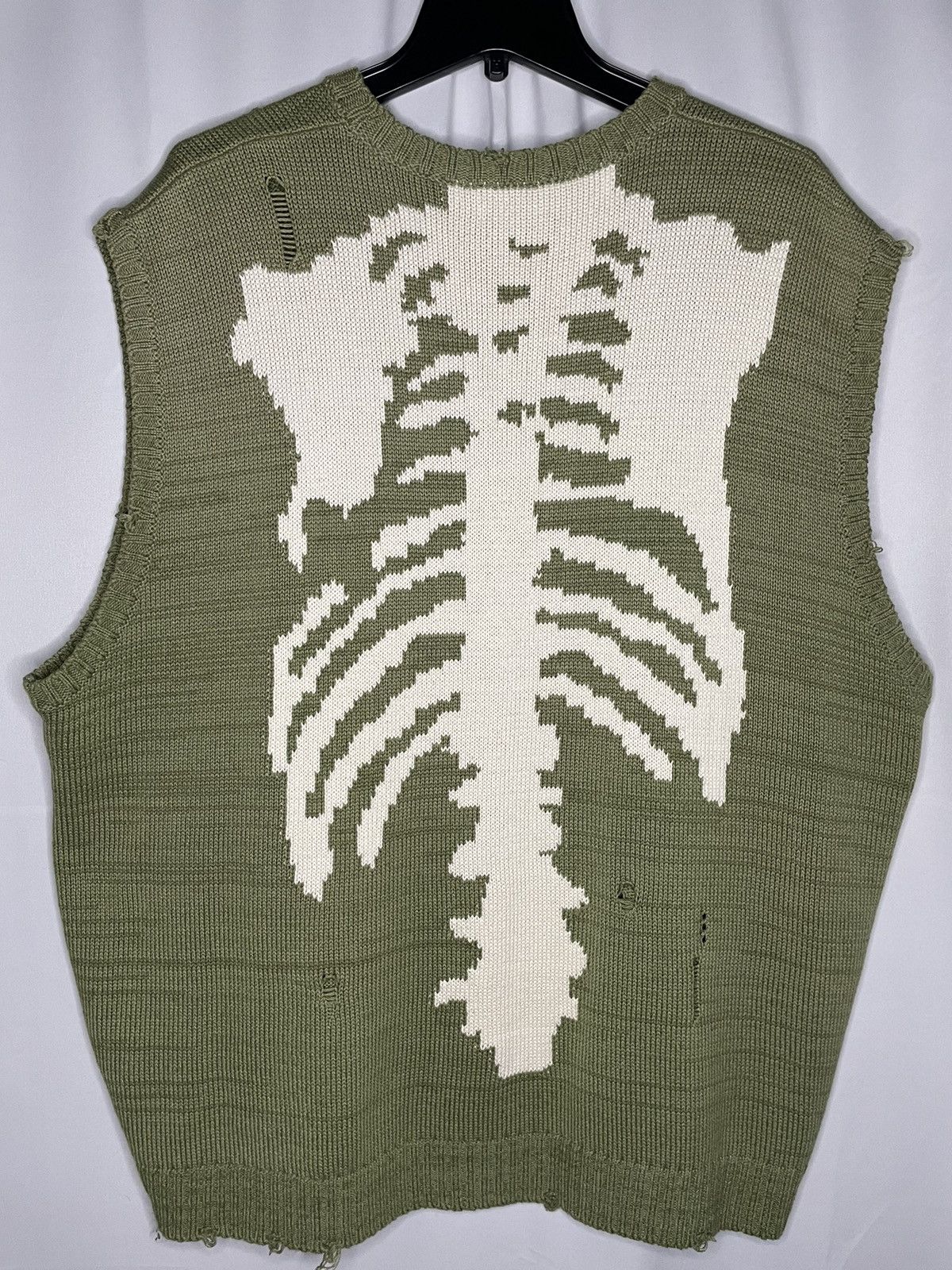 image of Kapital 5G Distressed Bone Knit Sweater Vest in Green, Men's (Size XL)