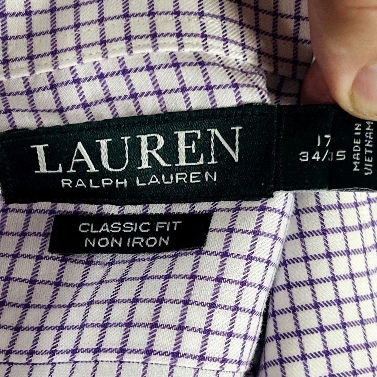 Ralph Lauren Ralph Lauren LRL 17 34/35 Classic Fit Non Iron Dress Shirt Purple Plaid Cotton Size 46R - 3 Thumbnail