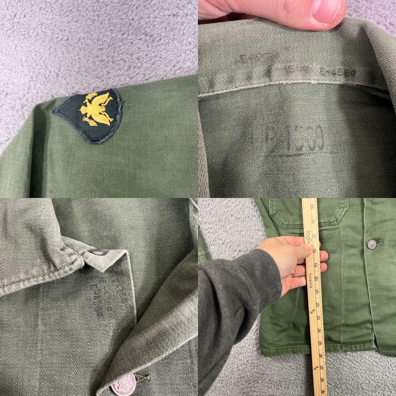 Vintage VINTAGE US Army Jacket Shirt Small Green 40s 50s 60s Navy Button-Up Twill Cotton Long Sleeve Embroidered Distressed Fade Size US S / EU 44-46 / 1 - 8 Thumbnail