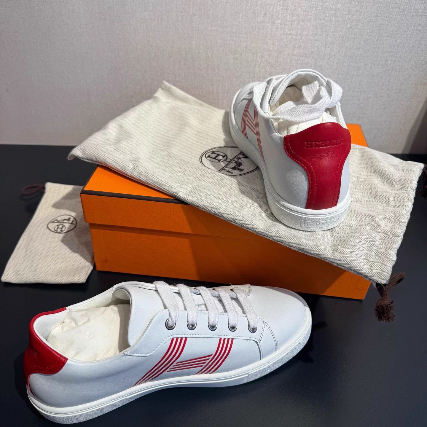 Hermes Hermes Red & White Leather Sneakers 37 Size US 6 / IT 36 - 1 Thumbnail