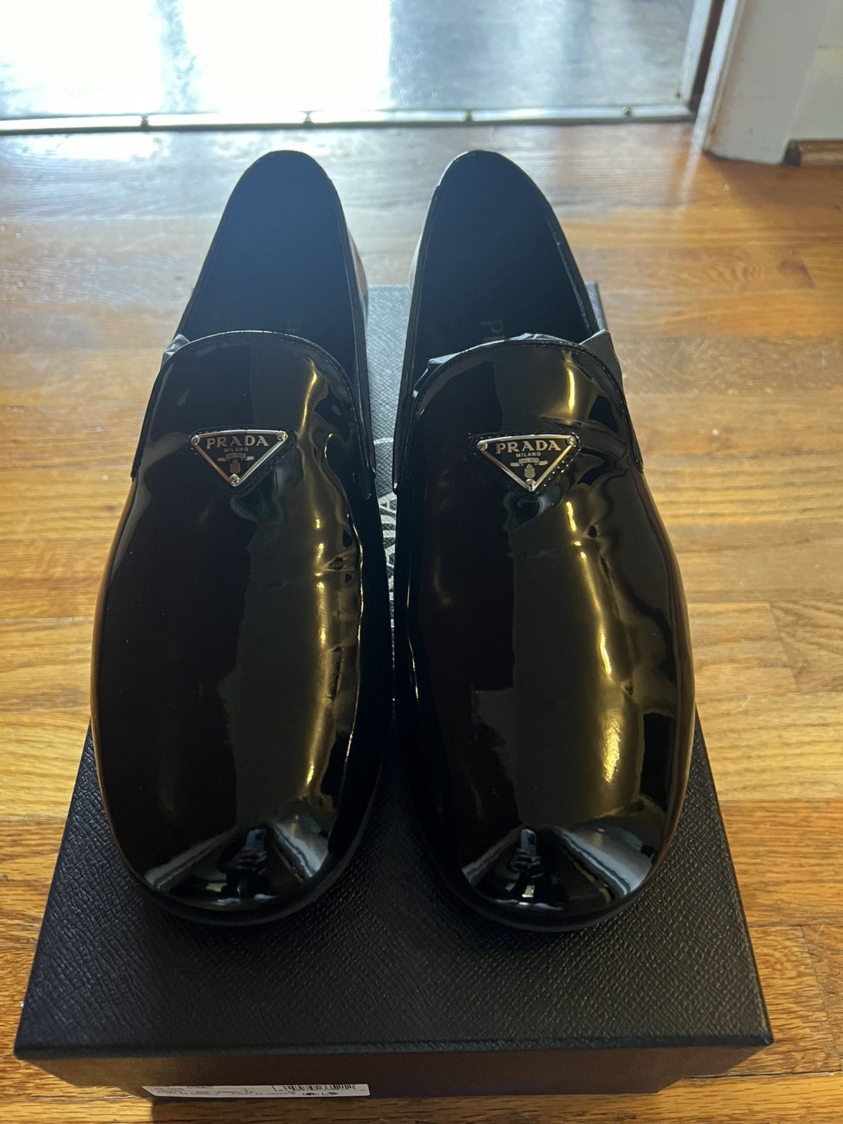 image of Prada Patent Leather Slip-On Shoes in Black, Men's (Size 10.5)