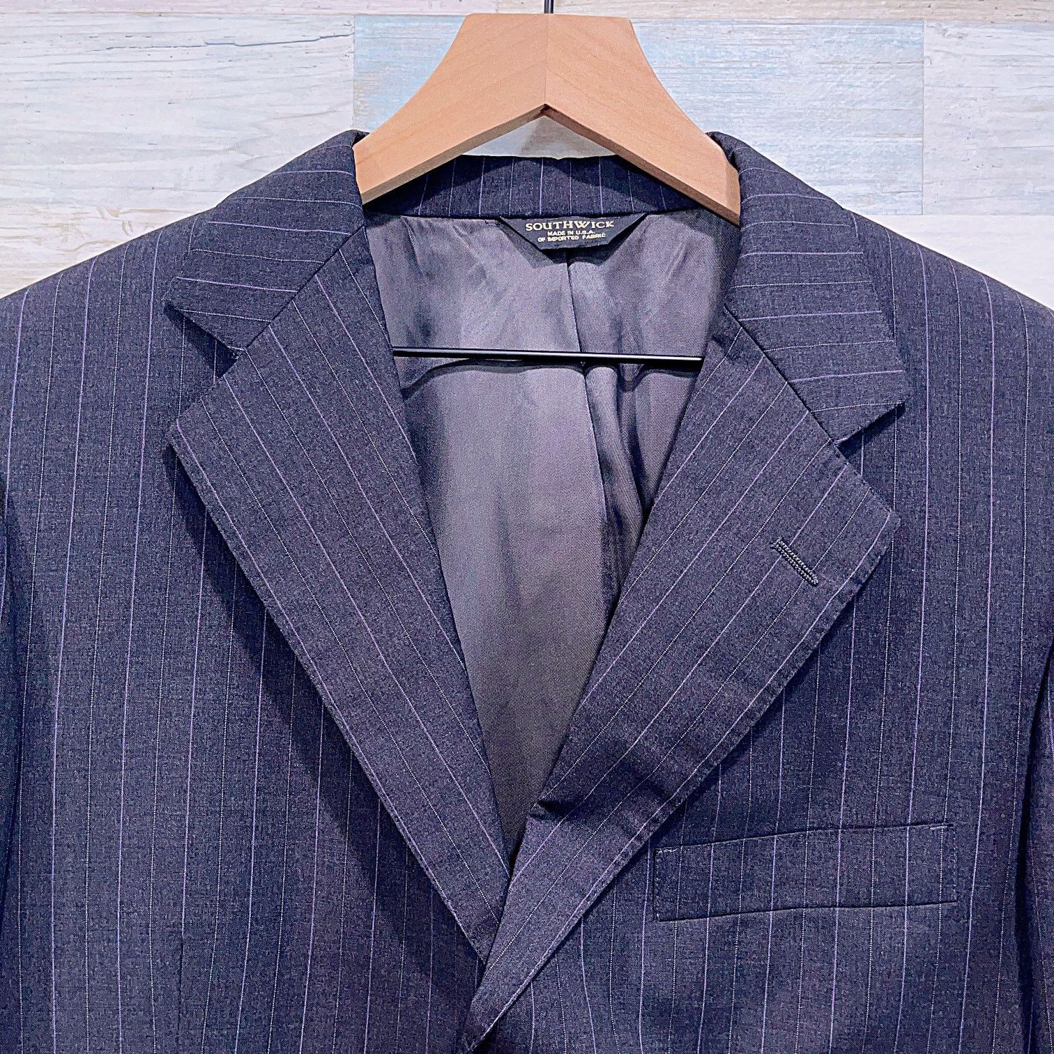 Southwick Southwick Bespoke Striped 3 Button Suit Gray Wool 44R 36x31 Size 44R - 3 Thumbnail