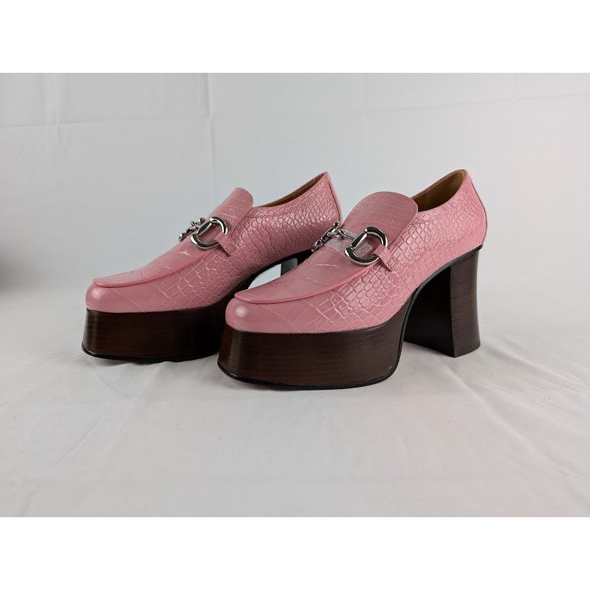 Gucci o1rshd1 Croc-Effect Leather Platform Pumps in Pink Size US 8.5 / IT 38.5 - 8 Thumbnail