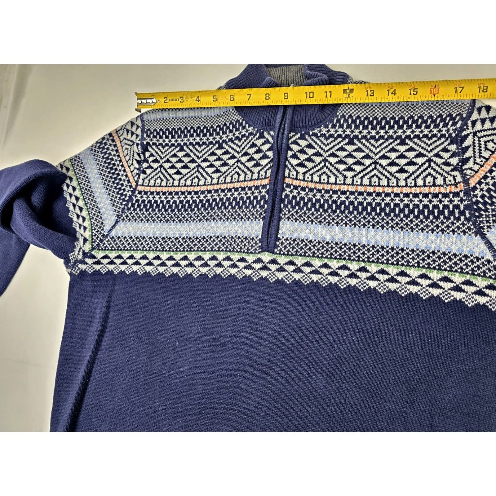 Izod VINTAGE IZOD 1/4 Zip Fair Isle Nordic Jacquard Knit Sweater Men XL Blue Size US XL / EU 56 / 4 - 7 Thumbnail