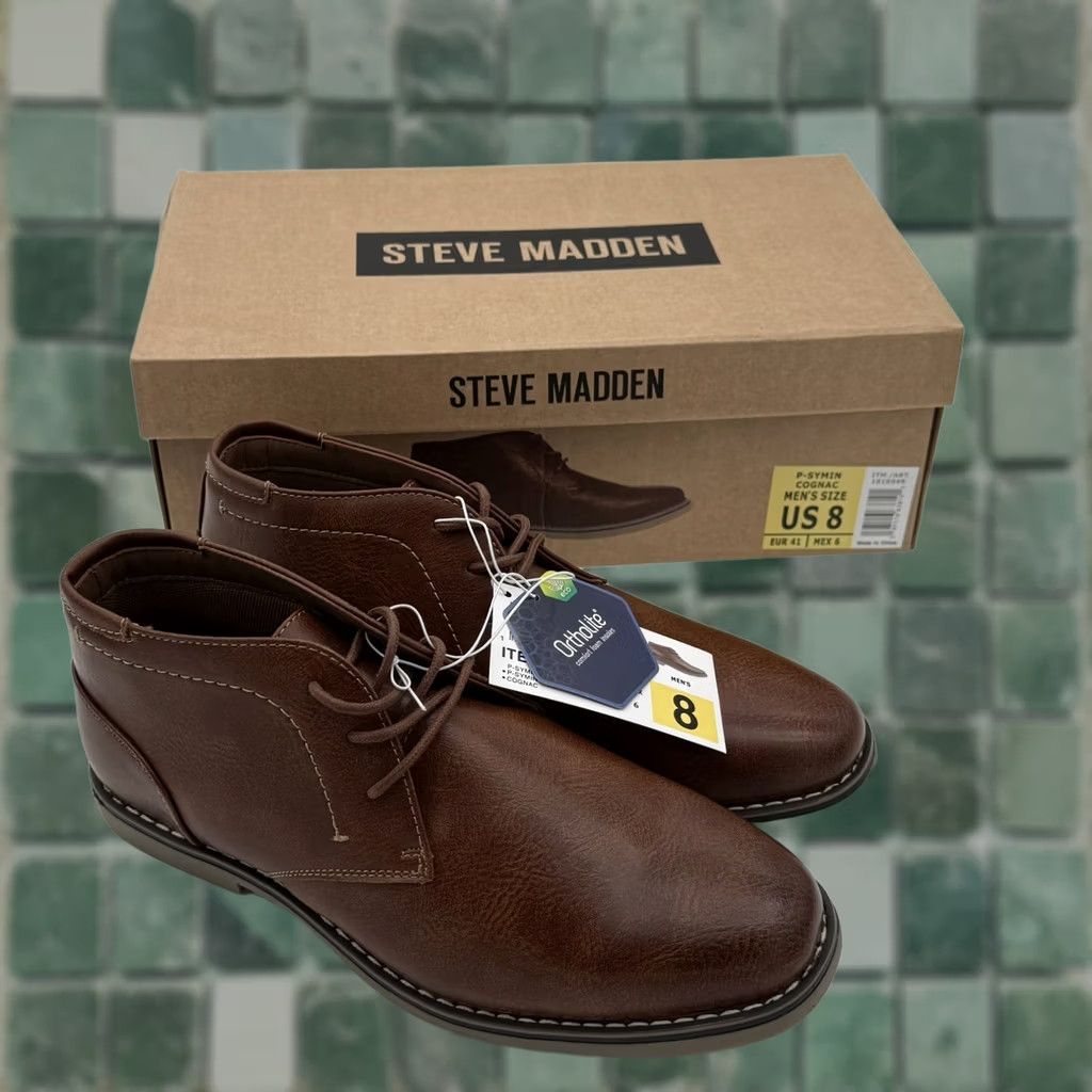 Steve Madden Steve Madden Men P-Symin Chukka Boots Cognac Leather Medium (D) 8 Lace Up Ortholite Comfort Insoles Shoes Boots Mens Classic Outdoor - Size US 8 / EU 41 - 1 Thumbnail