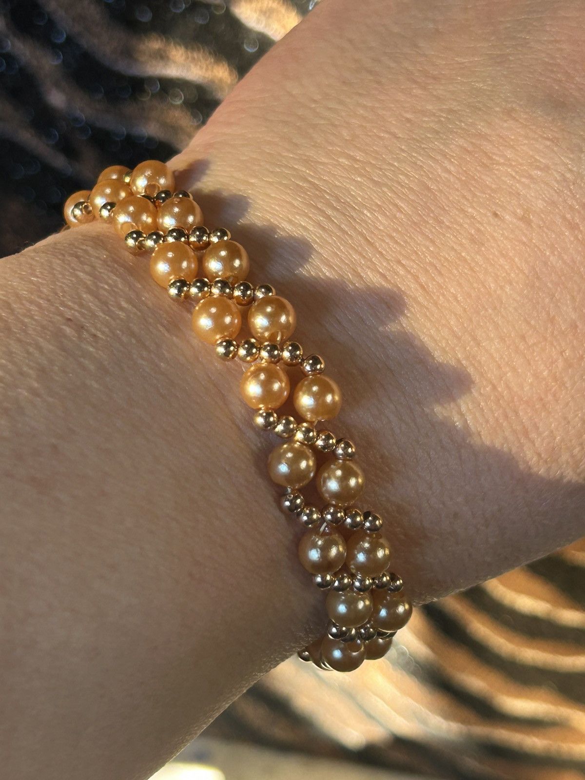 Handmade Handcrafted champagne pearl lattice bracelet Size ONE SIZE - 1 Thumbnail