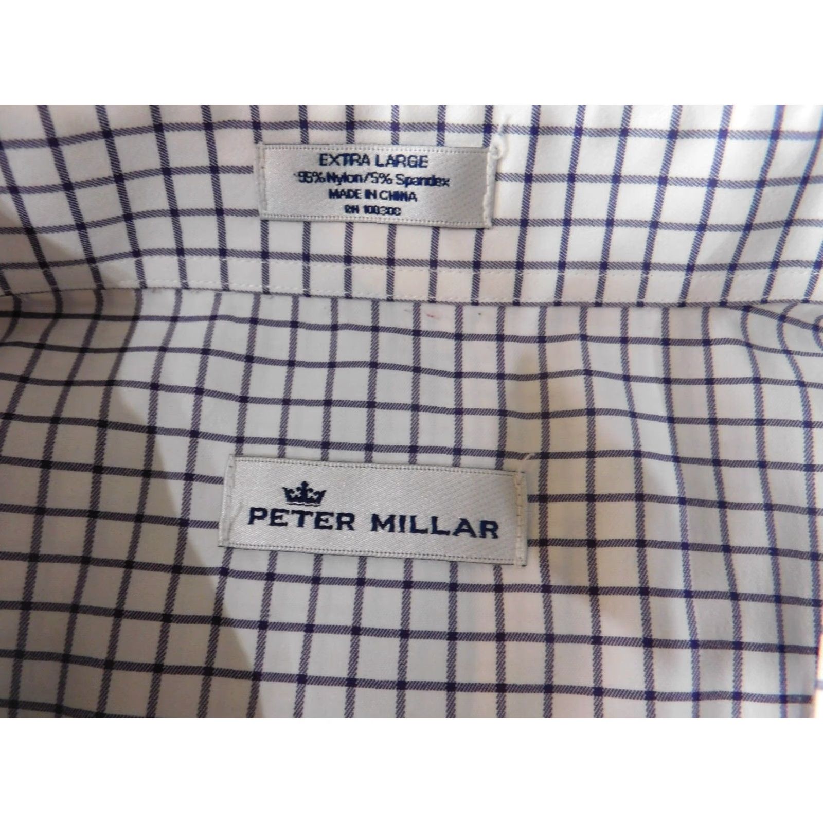 Peter Millar Peter Millar Shirt Mens XL White Plaid Button-Up Long Sleeve Slim Stretch Classic Collared Knit Nylon Spandex Button Down Boys Girls? Size US XL / EU 56 / 4 - 6 Thumbnail