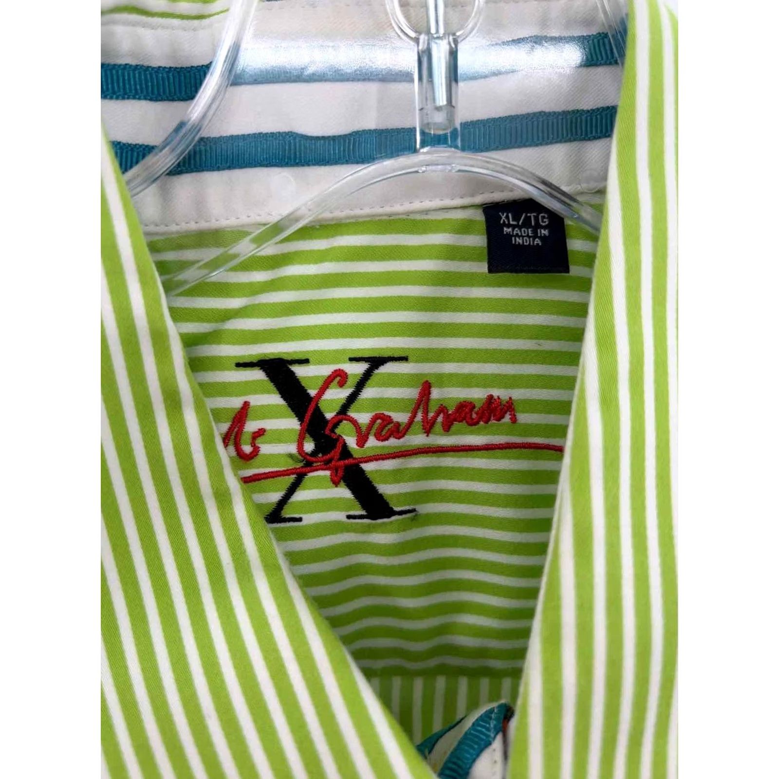 Robert Graham Robert Graham Green XL Stripe Long Sleeve Men's Button Down Size US XL / EU 56 / 4 - 2 Thumbnail