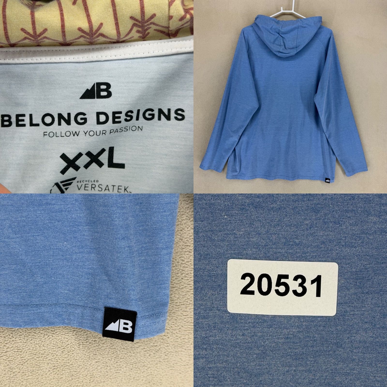 Vintage Belong Designs Full Zip Hoodie Men 2XL Blue Recycled Polyester Bamboo Blend Size US XXL / EU 58 / 5 - 8 Thumbnail