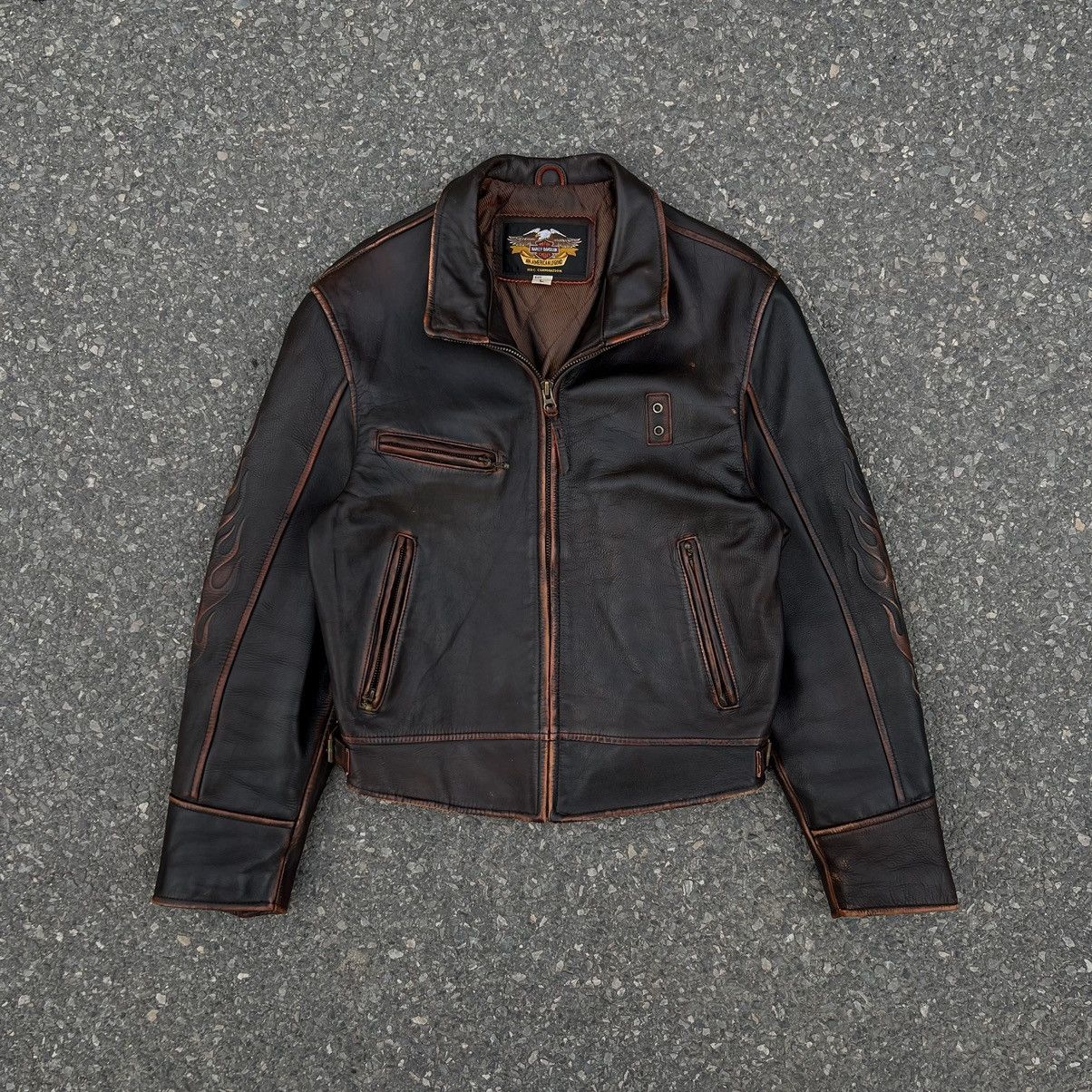 Harley Davidson × Vintage Harley-Davidson Signature Flame Leather Jacket Size US L / EU 52-54 / 3 - 2 Thumbnail