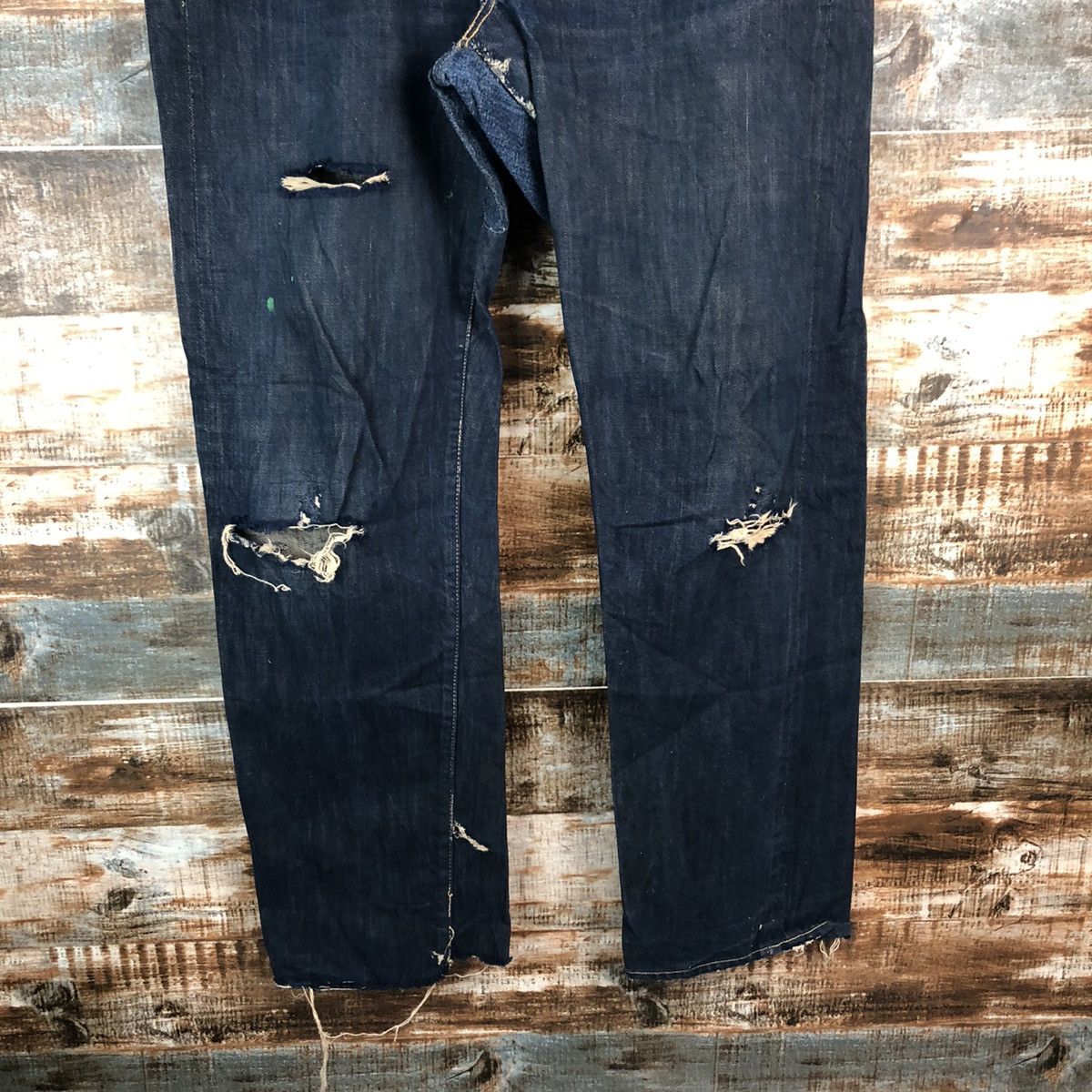 Okura Okura Blue Distressed ripped selvedge Denim Pants #A1444 Size US 35 - 7 Thumbnail