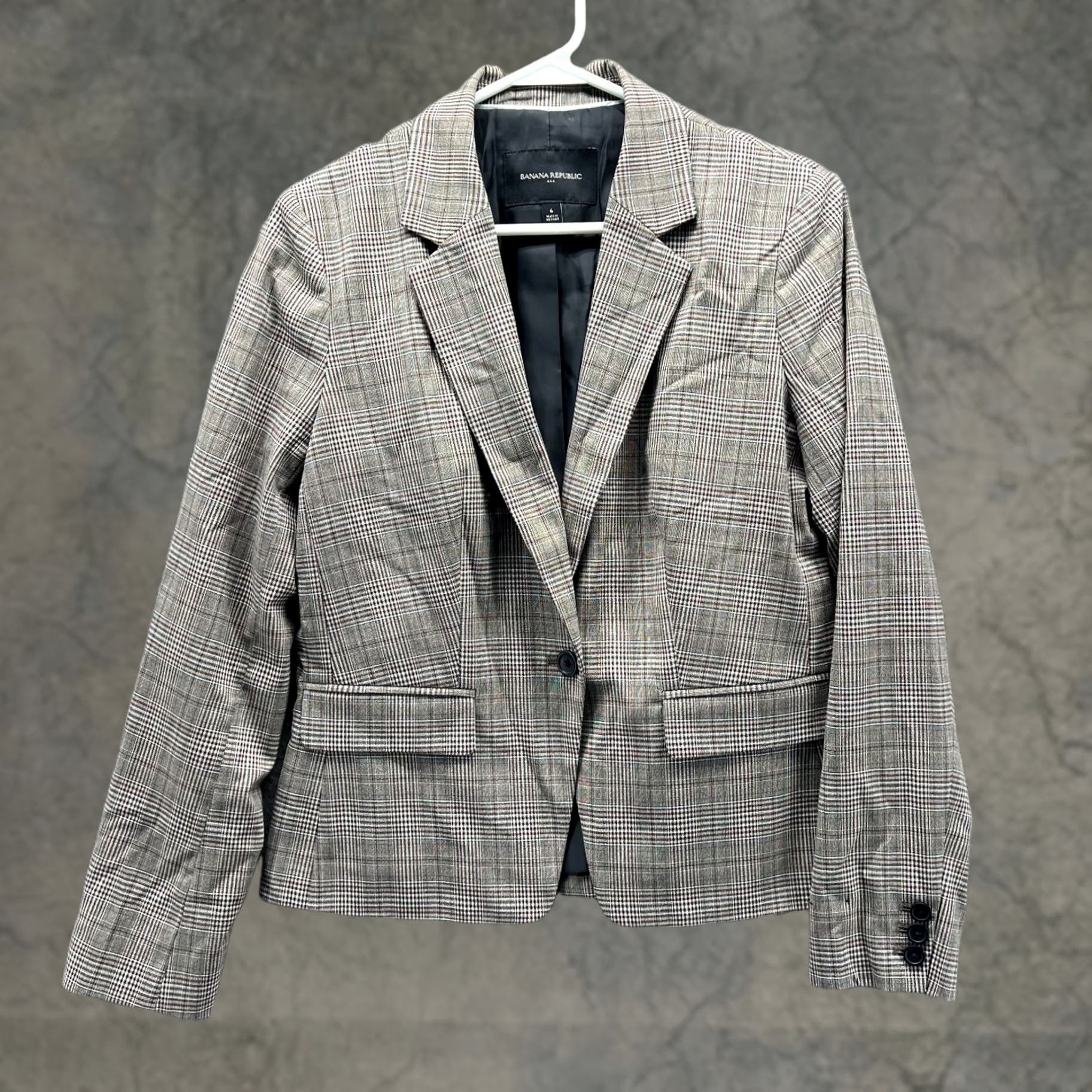 Banana Republic Banana Republic Blazer Women 6 Beige Wool Plaid Check Single-Breasted Jacket Shirt Style Size M / US 6-8 / IT 42-44 - 1 Thumbnail