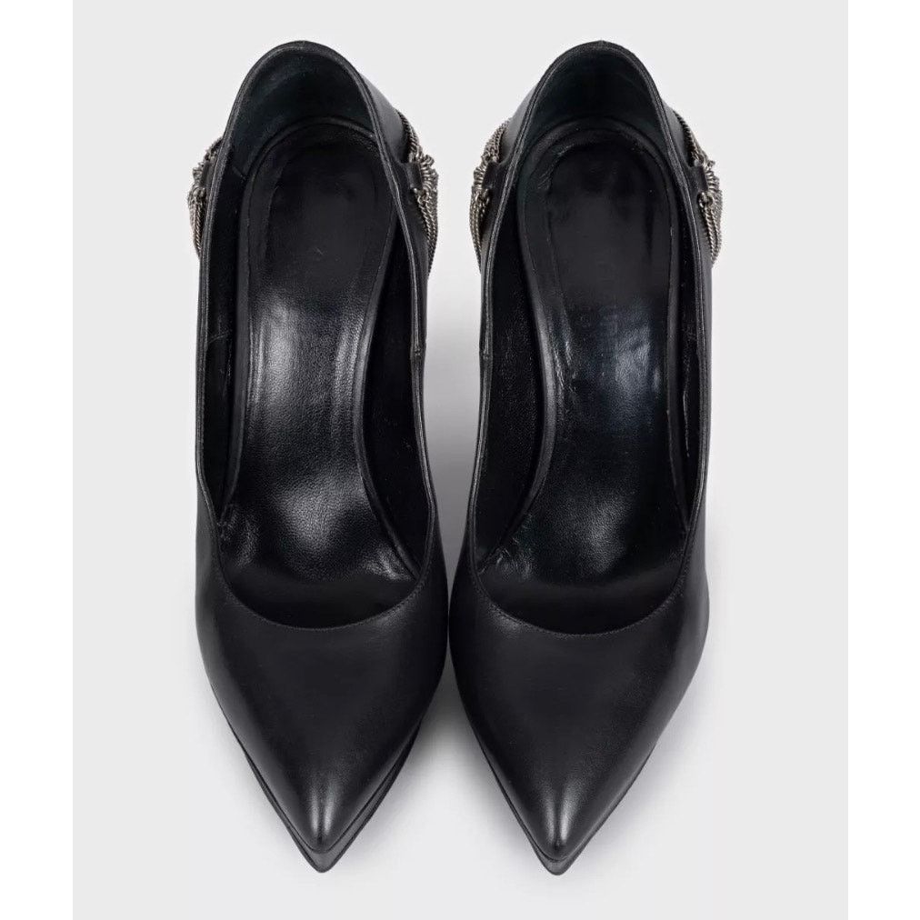 Saint Laurent Paris Saint Laurent Chain-Detail Black Leather Heels Sz.37 Size US 6 / IT 36 - 2 Thumbnail