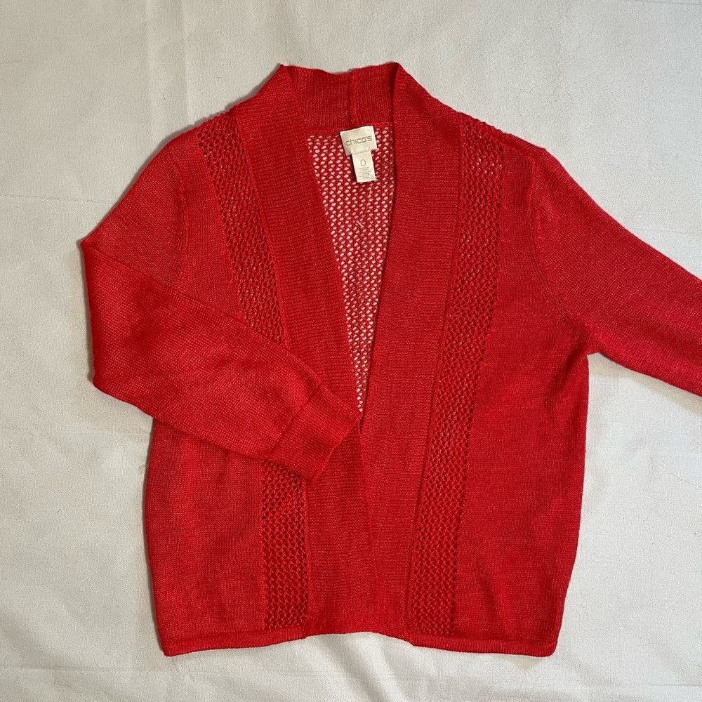 Chicos New Chico's Red Knit Open Front Cardigan Size 0 US S Size S / US 4 / IT 40 - 8 Thumbnail