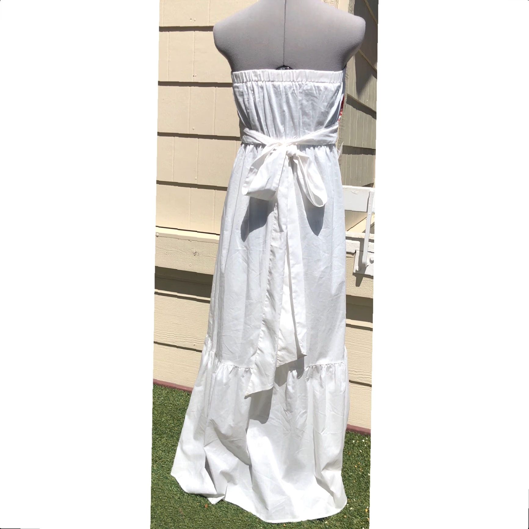 Vintage LULUMARI Embroidered Strapless Maxi Boho Long Dress White Red S Size S / US 4 / IT 40 - 2 Thumbnail