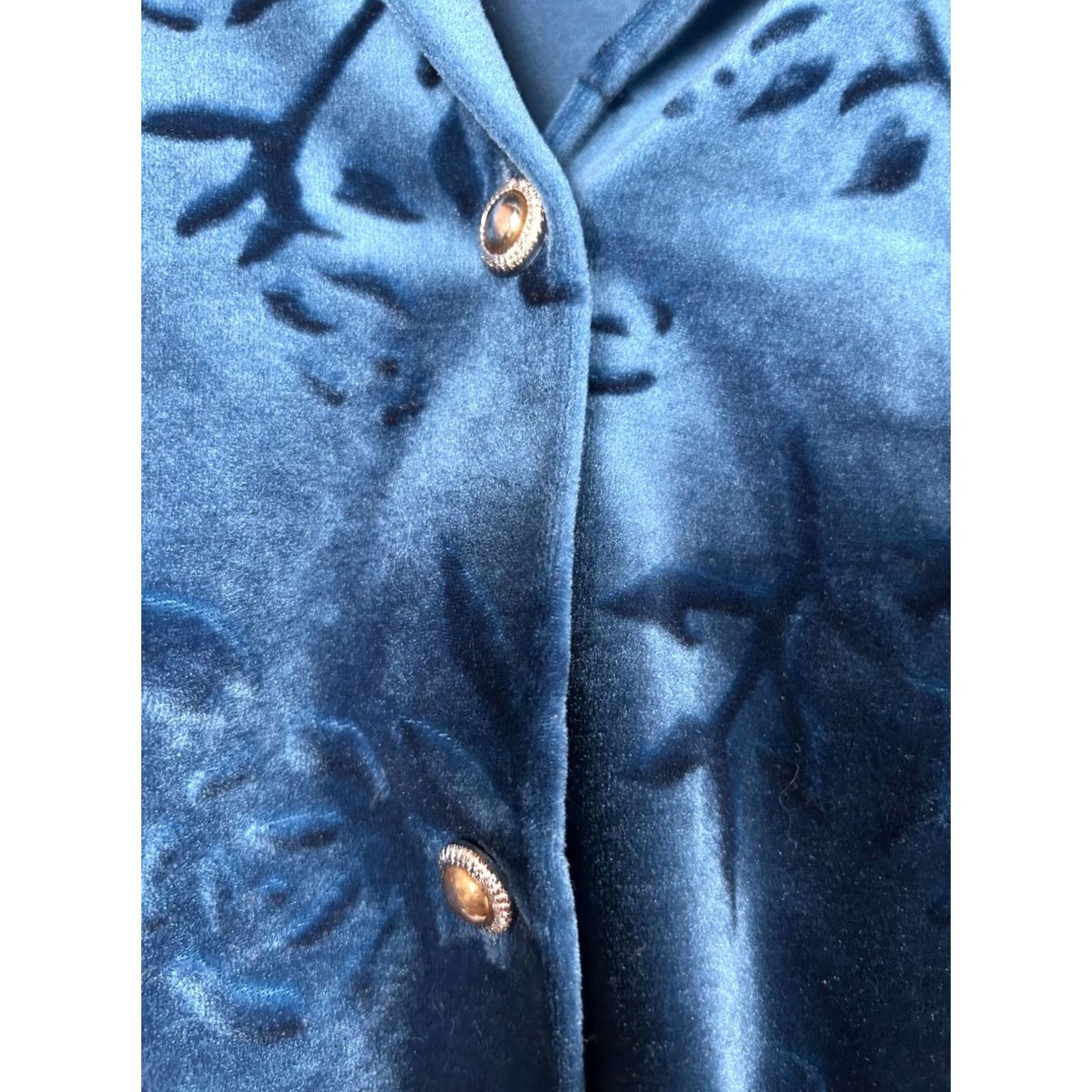 Diane von Furstenberg Diane von Furstenberg Shirt Womens 1X Blue Velvet Floral Button Long Sleeve Size XL / US 12-14 / IT 48-50 - 2 Thumbnail