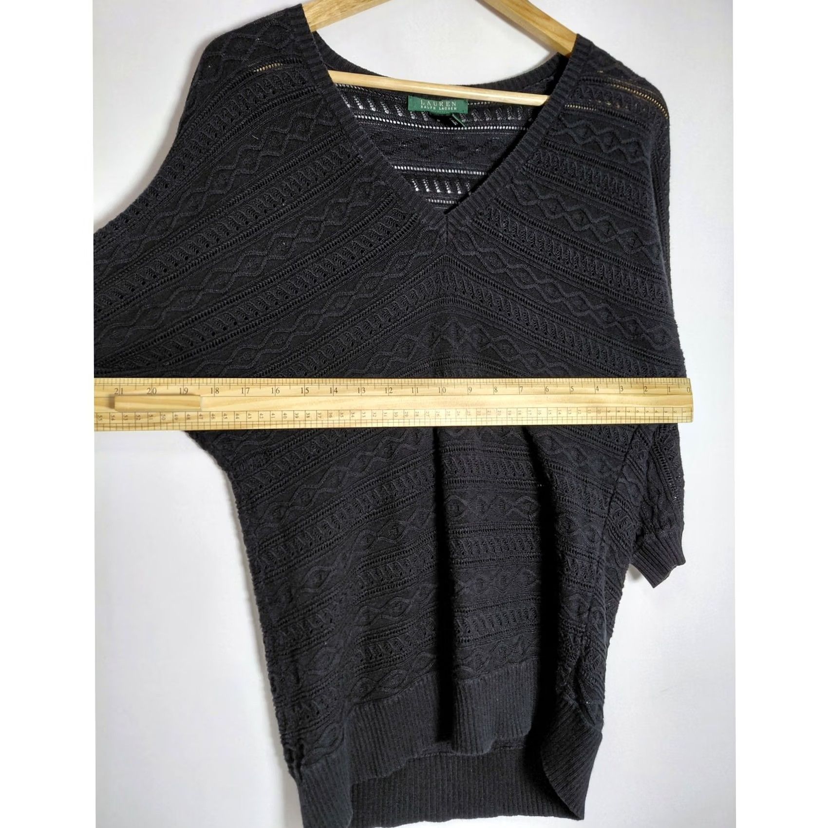 Ralph Lauren LAUREN RALPH LAUREN V-Neck Knit Sweater Black Solid 3/4 Sleeve Women Size M Size M / US 6-8 / IT 42-44 - 4 Thumbnail