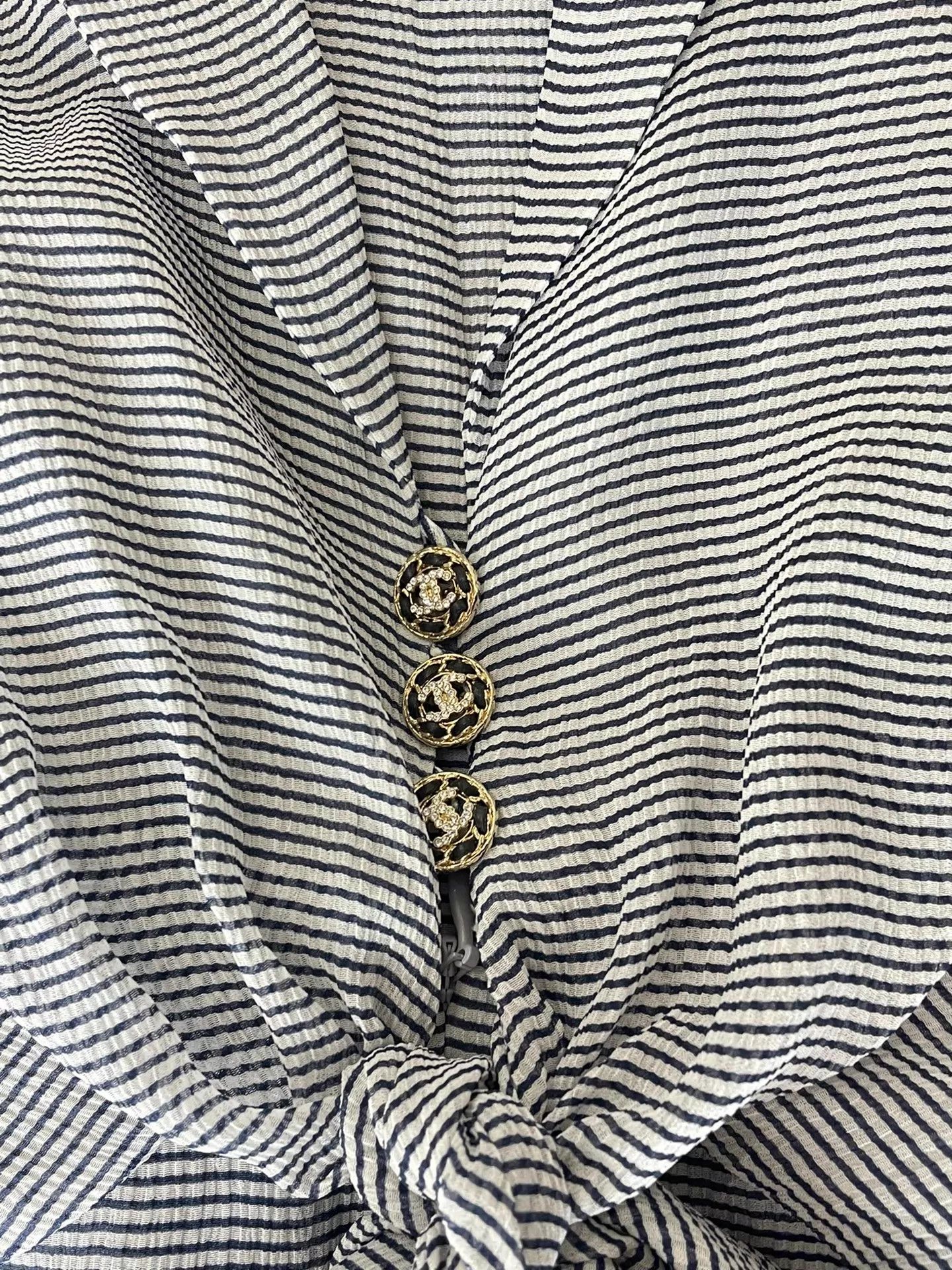 Chanel Chanel Blue Color-Blocked Striped Silk Dress 38 Size S / US 4 / IT 40 - 2 Thumbnail