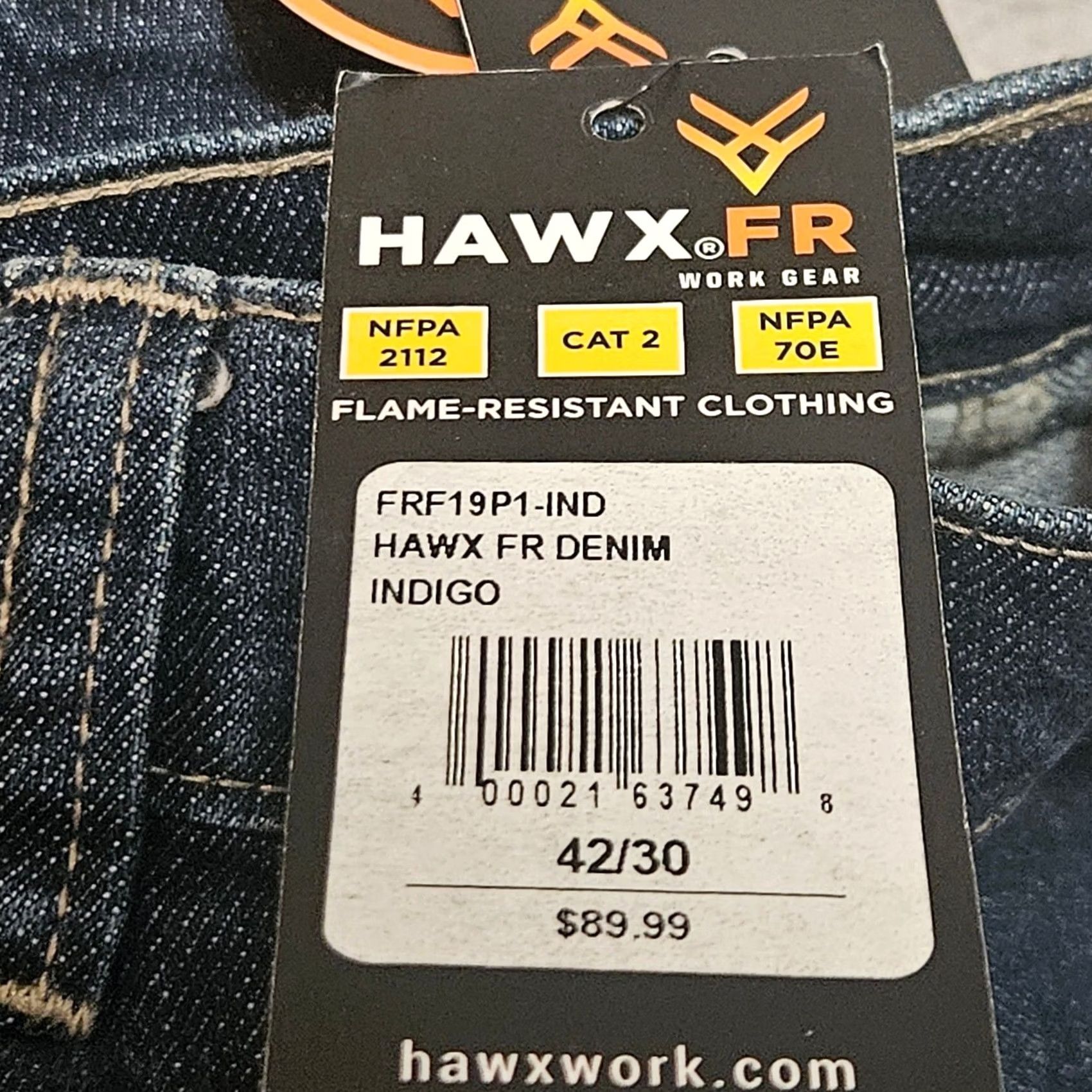 Vintage Hawx Men's Blue Jeans Straight Cut Regular Fit 42x30 Cat2 NFPA 2112 70e Size US 42 / EU 58 - 7 Thumbnail