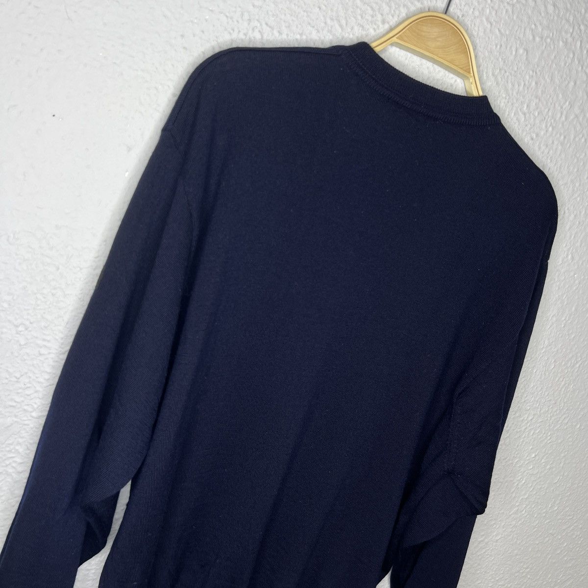 Burberry × Designer × Vintage Vintage Burberry Navy Wool Logo Luxury Sweater Jumper Knit Size US L / EU 52-54 / 3 - 9 Thumbnail