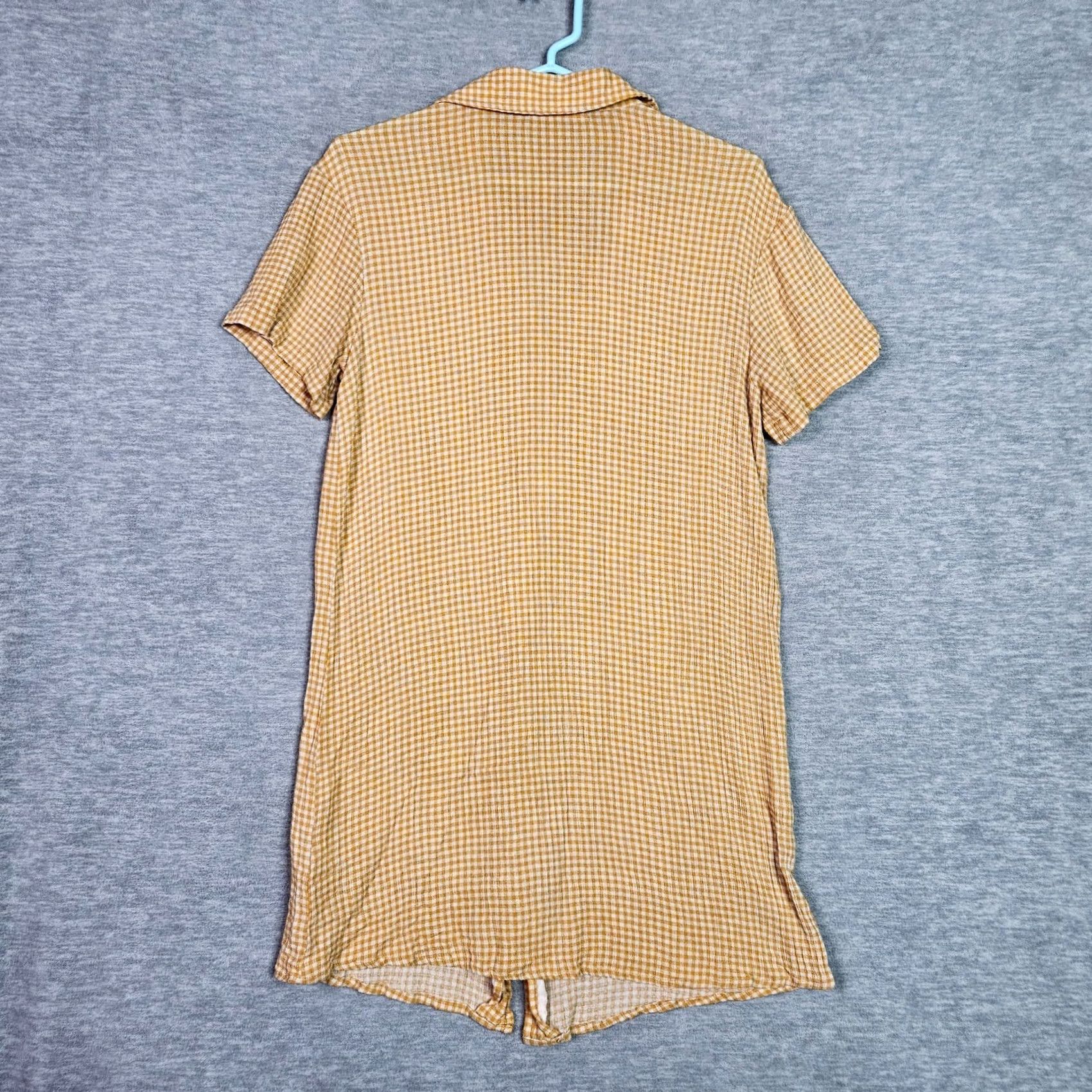 Vintage LA Relaxed Womens Dress Gingham Yellow Viscose Short Sleeve Button Front A-Line Casual Above the Knee Adult Small Size S / US 4 / IT 40 - 2 Thumbnail