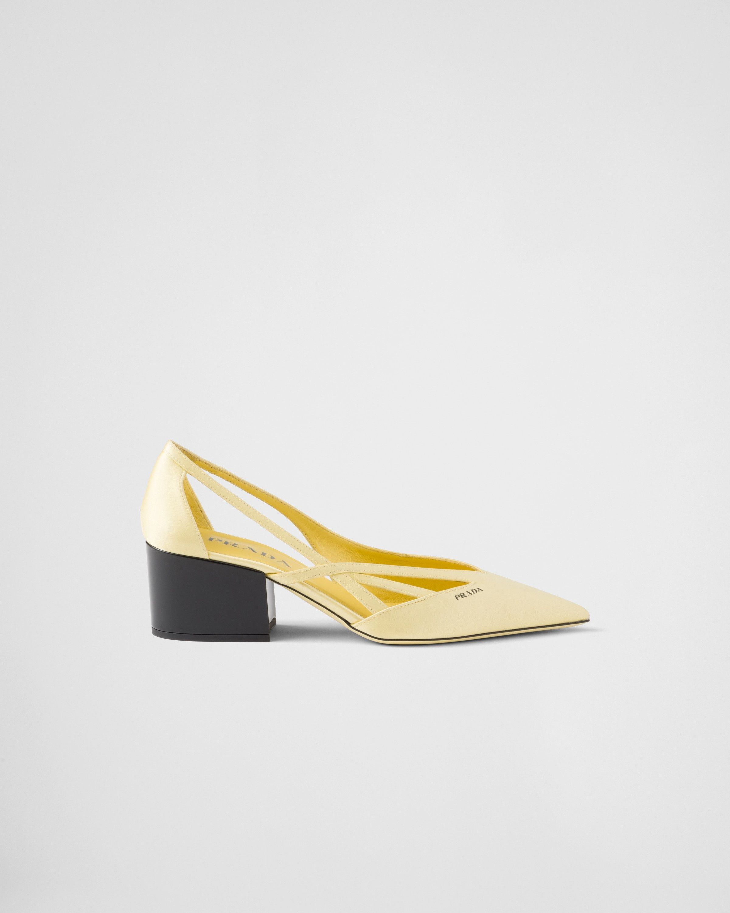os11x0126 Satin Cut-Out Pumps in Yellow
