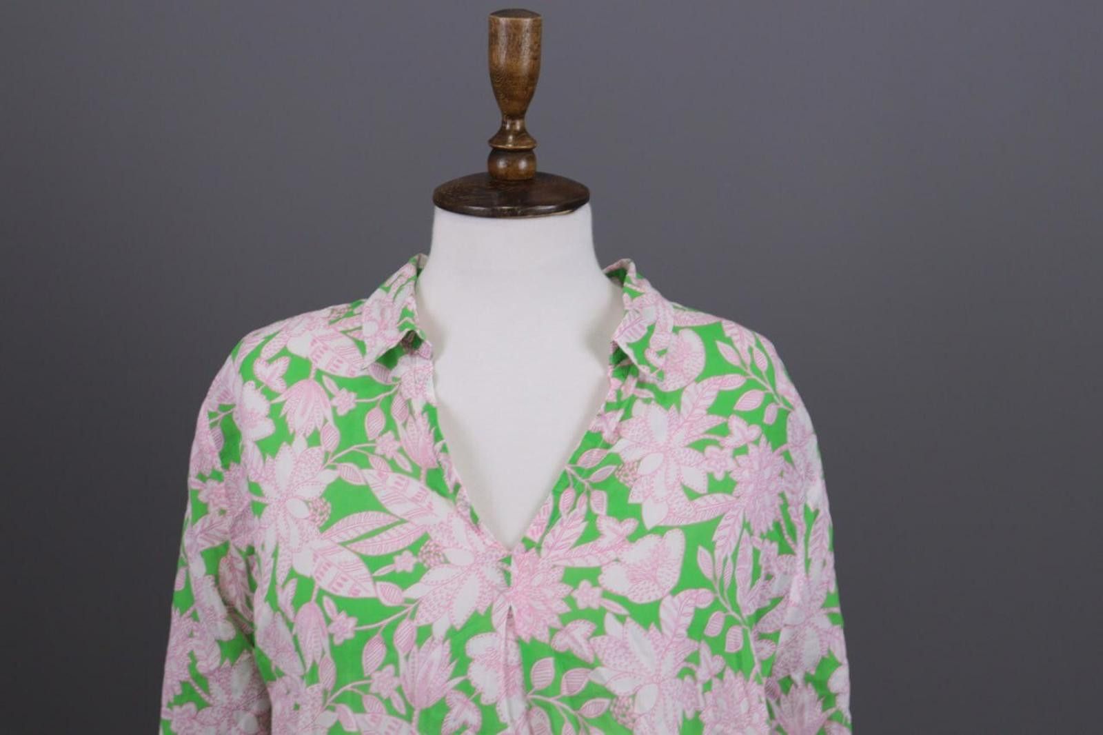 Designer Emily Van Den Bergh Green Floral V-Neck Blouse Shirt Size 42 Size M / US 6-8 / IT 42-44 - 2 Thumbnail