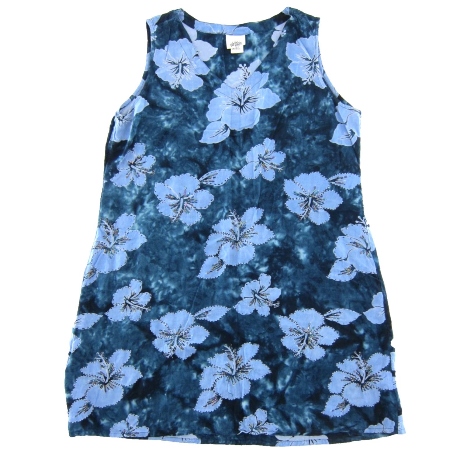 Vintage VINTAGE Hi Lites Rayon Blue Tropical Floral Beaded V-Neck Tank Sun Dress Medium Size M / US 6-8 / IT 42-44 - 2 Thumbnail