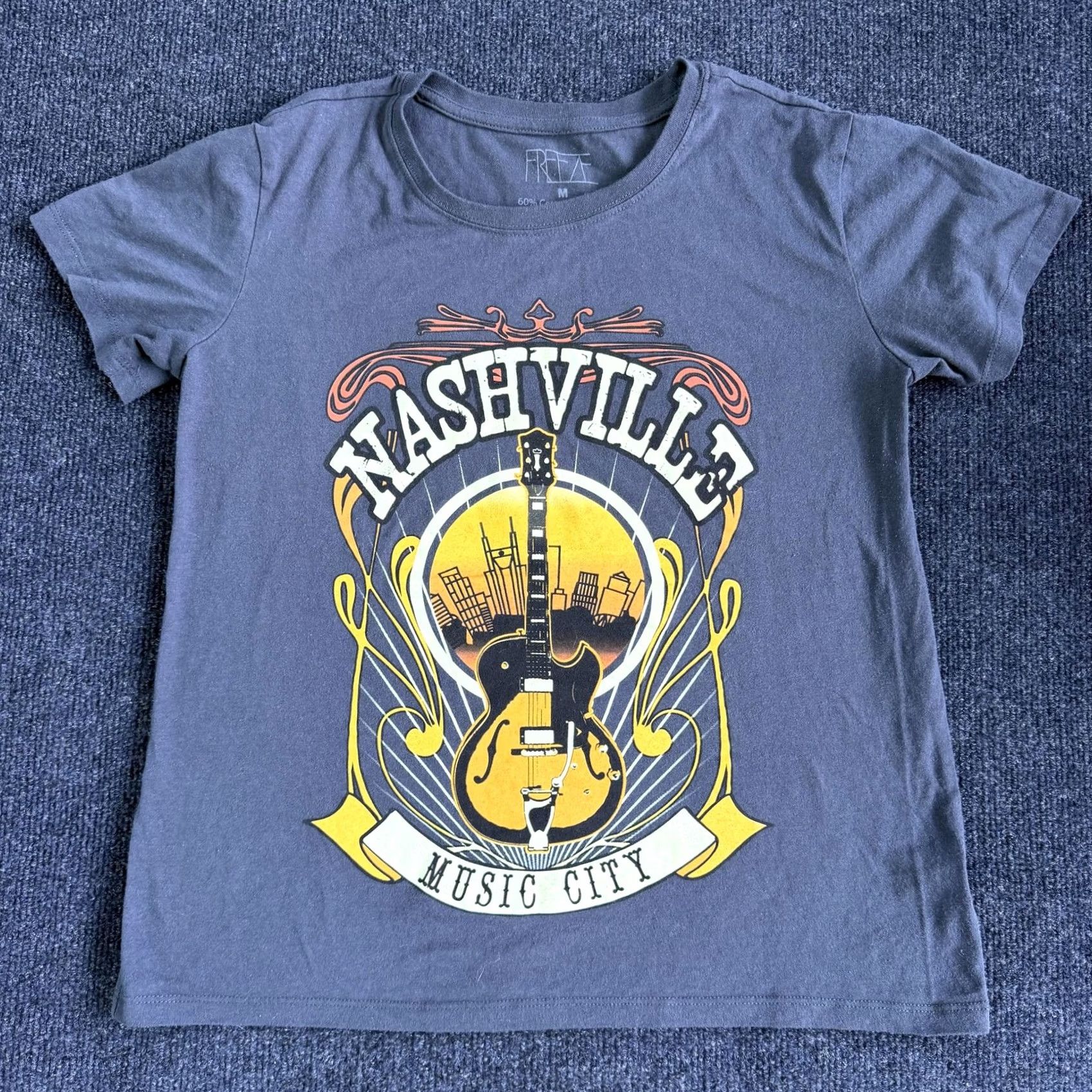 Vintage Freeze Nashville Music City Shirt Womens Medium Blue Guitar Graphic Tee T-Shirt Size M / US 6-8 / IT 42-44 - 2 Thumbnail