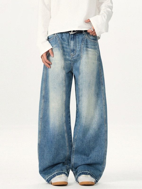 Vintage American street distressed washed patchwork curved jeans Size US 32 / EU 48 - 1 Thumbnail
