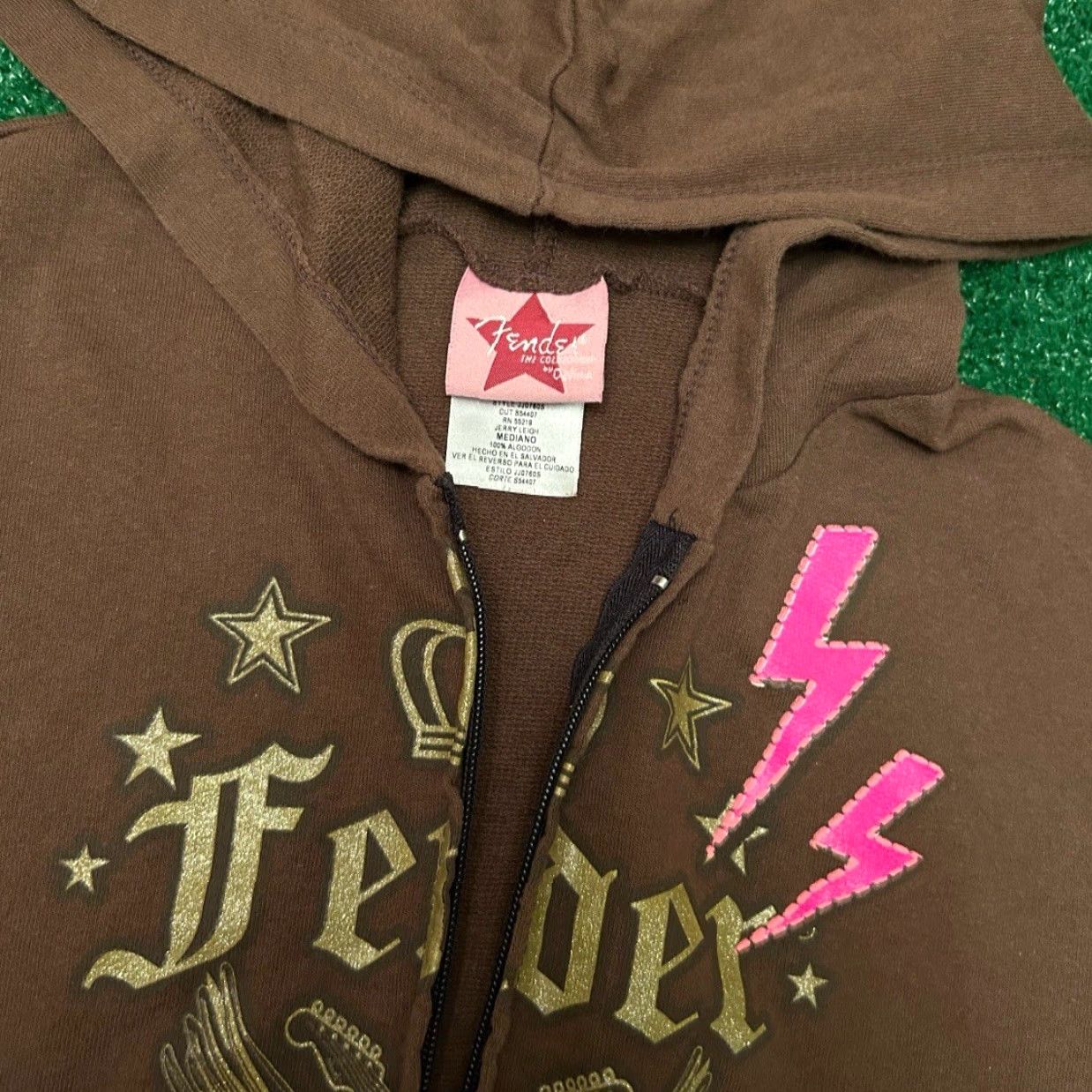 Fender VINTAGE Fender Wings Rock Punk Grunge VTG Hoodie Jacket Womens Size M Brown Full Zip Hooded Guitar Emo Y2K Size M / US 6-8 / IT 42-44 - 2 Thumbnail