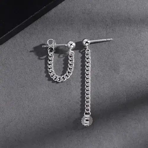 Other 925 Silver Plated Tassel Chain Dangle Drop Earrings for Men Size ONE SIZE - 2 Thumbnail