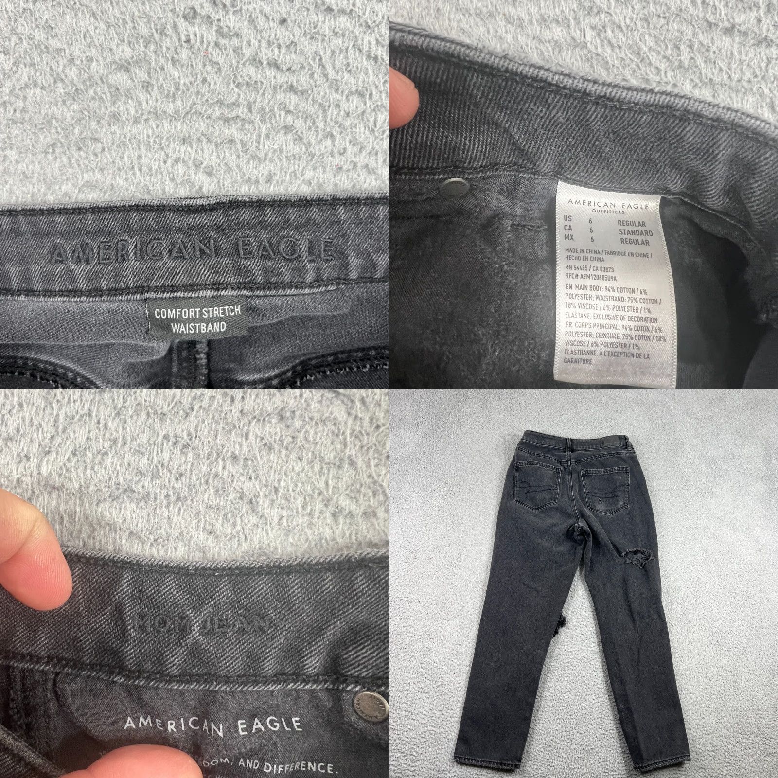 American Eagle Outfitters VINTAGE American Eagle Outfitters Women's Mom Jeans Size 4 Black Distressed Stretch Denim Size 27" / US 4 / IT 40 - 8 Thumbnail