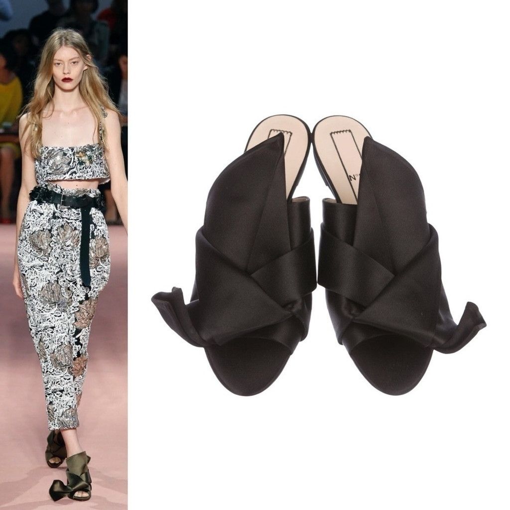 No. 21 Nº21 Numero Ventuno Satin Ronny Raso Knot Peep Toe Mules Size US 10 / IT 40 - 13 Thumbnail