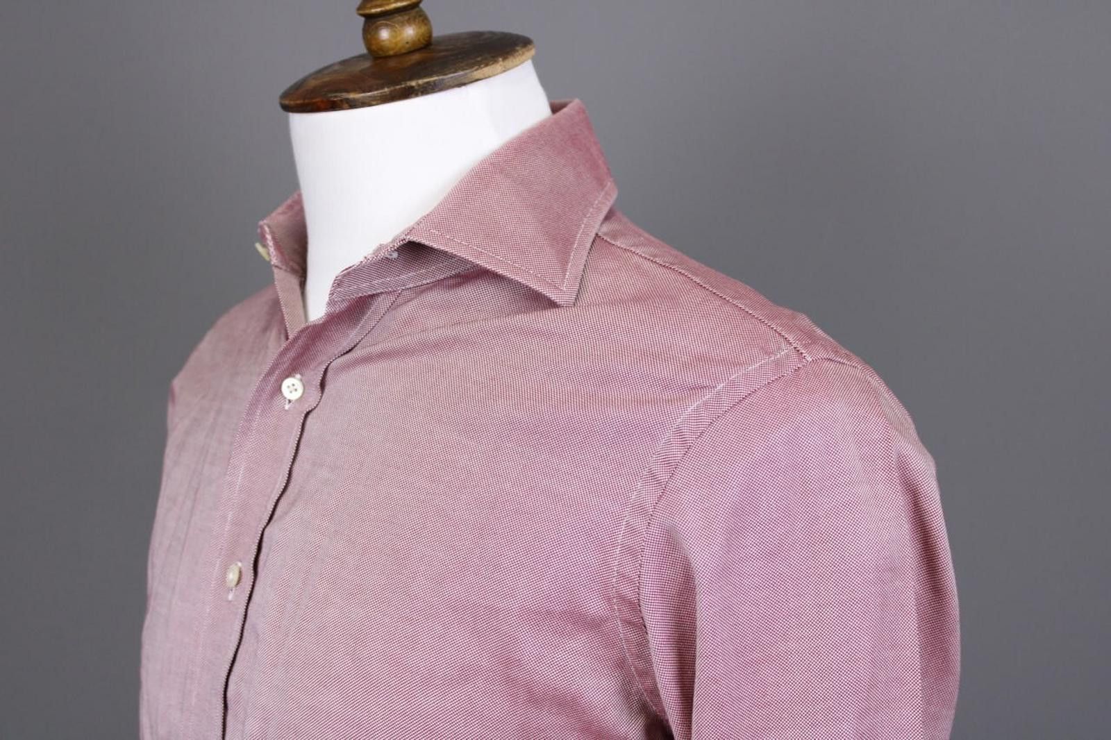 Emmett Emmett London Slim Fit Burgundy Down Shirt Size 38 / 15 Size US M / EU 48-50 / 2 - 9 Thumbnail