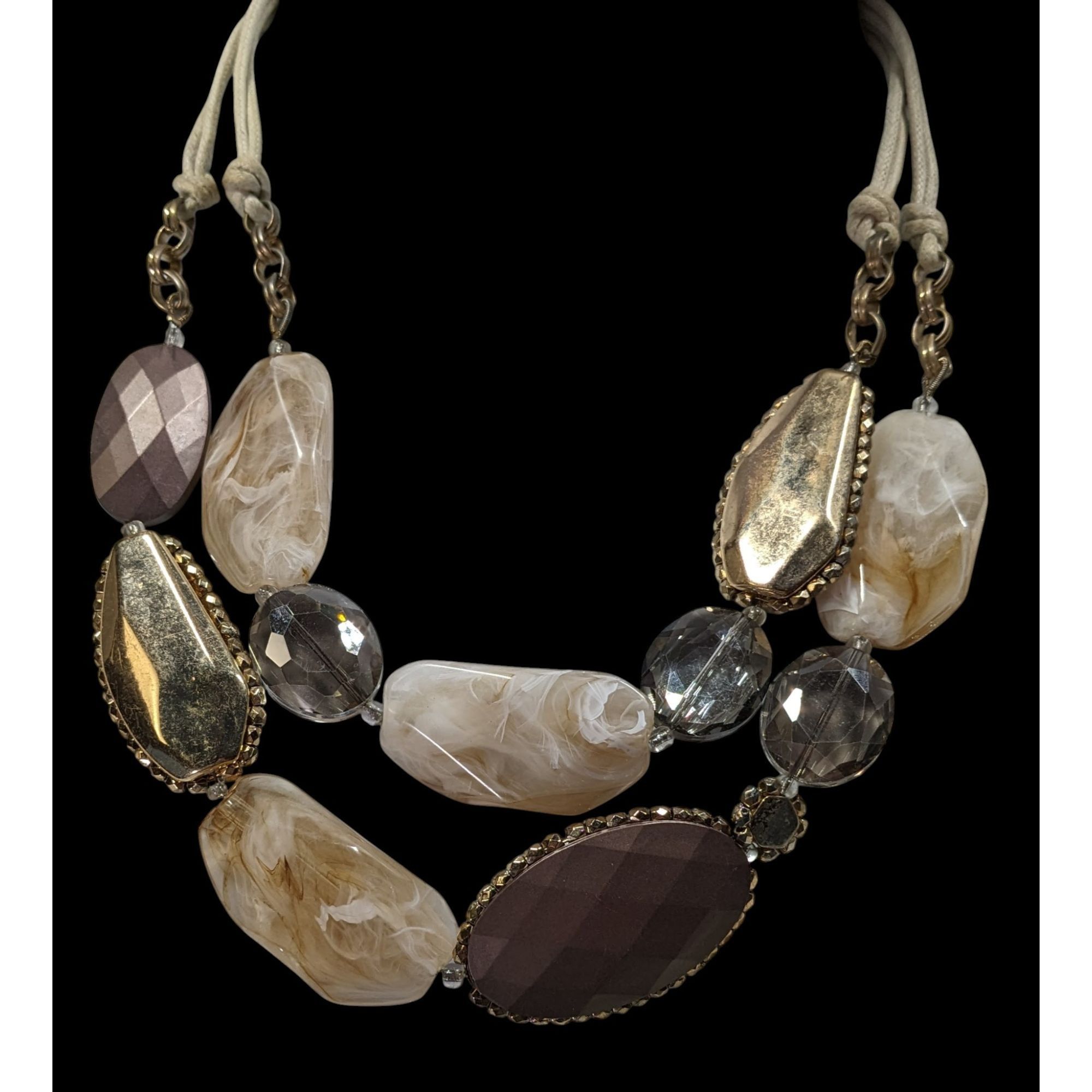 Anthropologie Anthropologie Chunky Statement Necklace With Gold Brown & Cr Size ONE SIZE - 2 Thumbnail