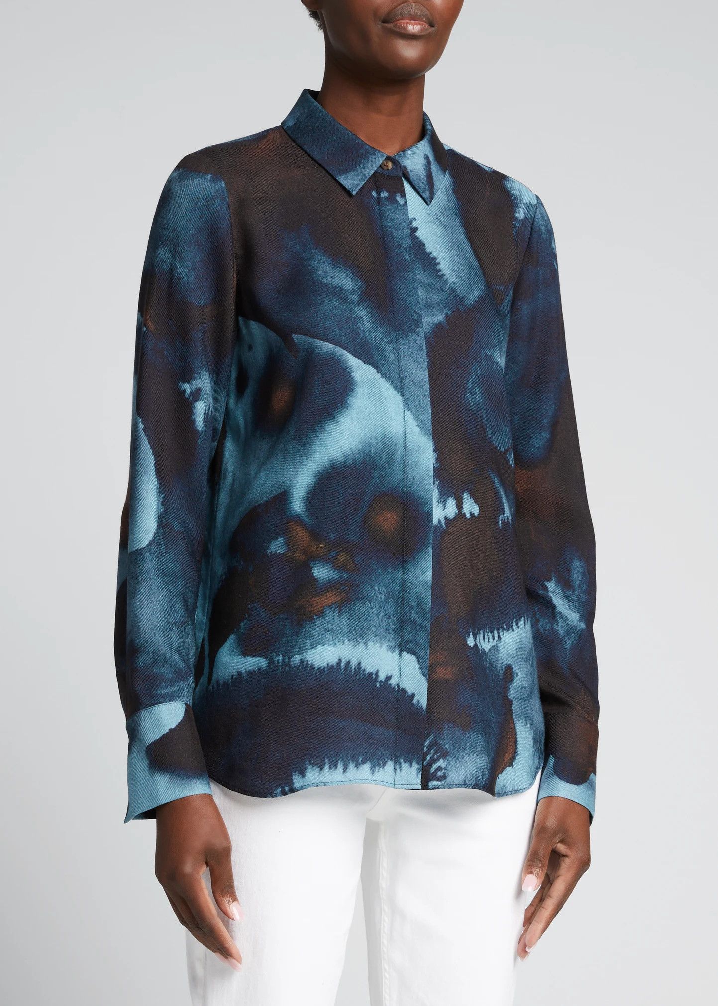 Lafayette 148 Lafayette 148 Scottie Ink Drop-Print Blouse in Blue, Size S Size S / US 4 / IT 40 - 1 Thumbnail