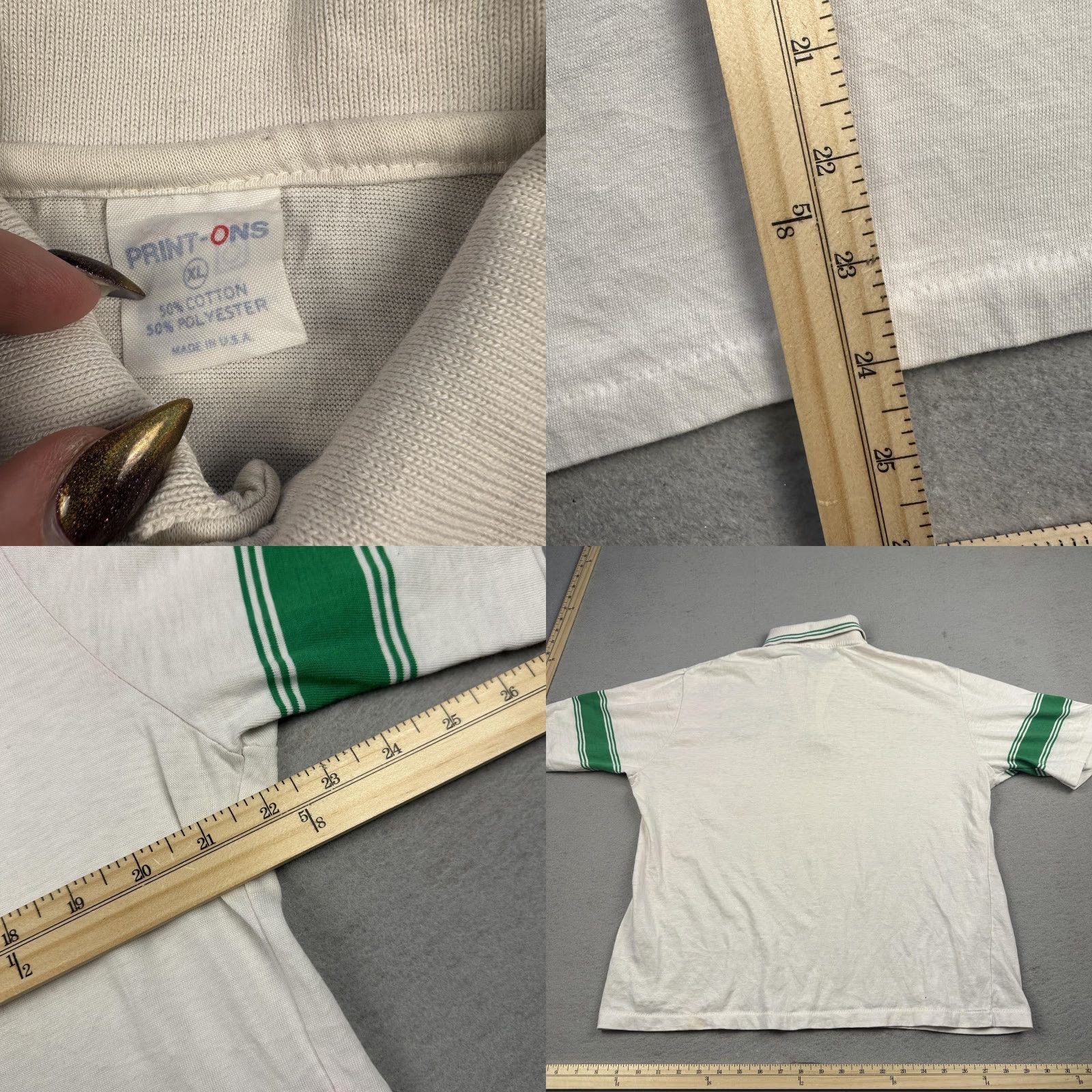 Vintage VINTAGE Print-Ons The Old Brogue Shirt Mens Large White Green Polo Irish Pub Bar 80s Size US L / EU 52-54 / 3 - 8 Thumbnail
