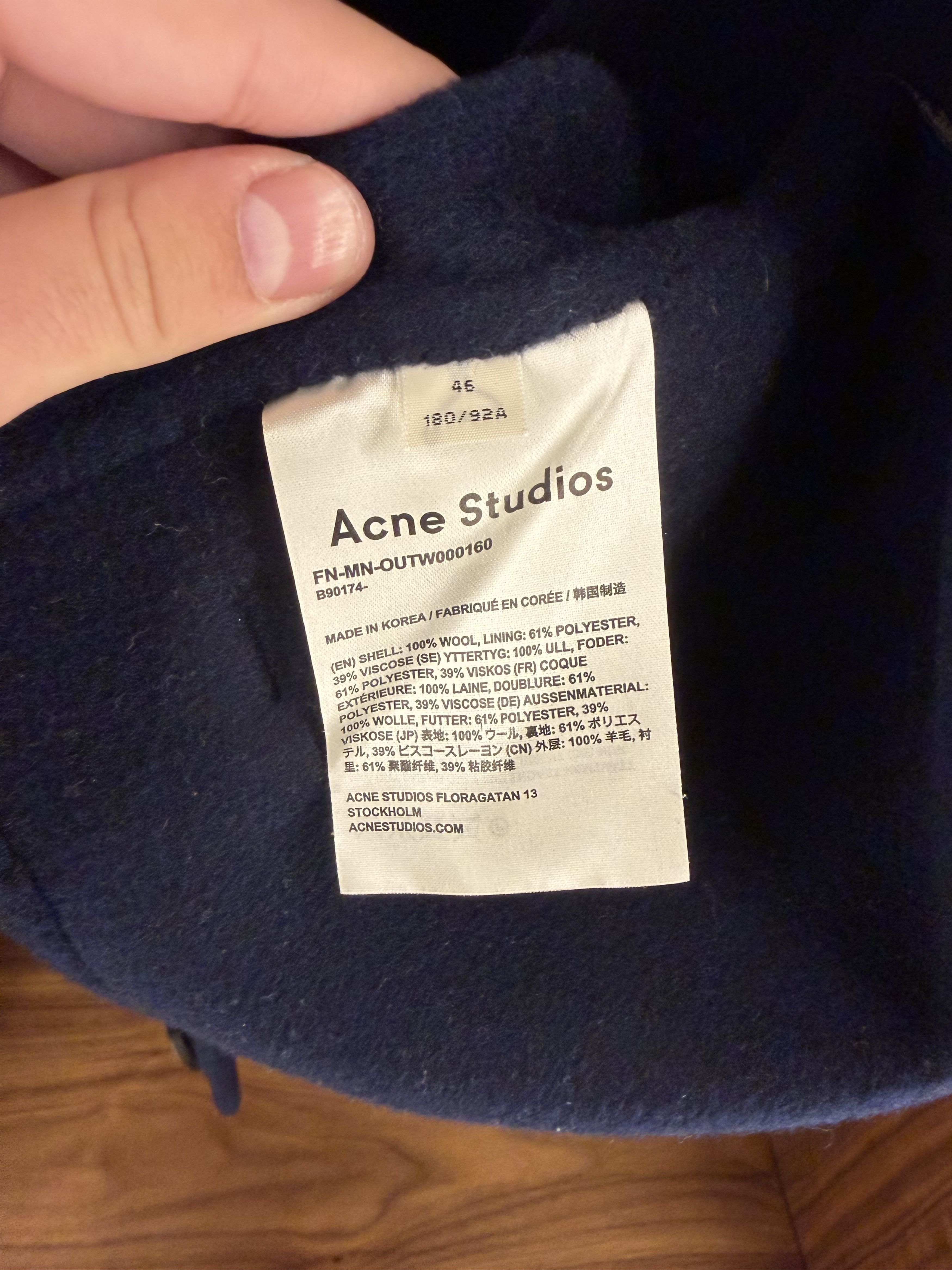 Acne Studios Acne Studios Navy Blue Double-faced Wool Jacket Size US S / EU 44-46 / 1 - 3 Thumbnail