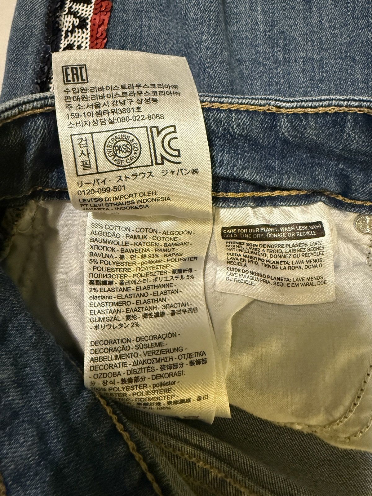 Levi's Levis Premium 721 Hi Rise Skinny Sequin RWB Tuxedo Style -33 Size 33" - 6 Thumbnail