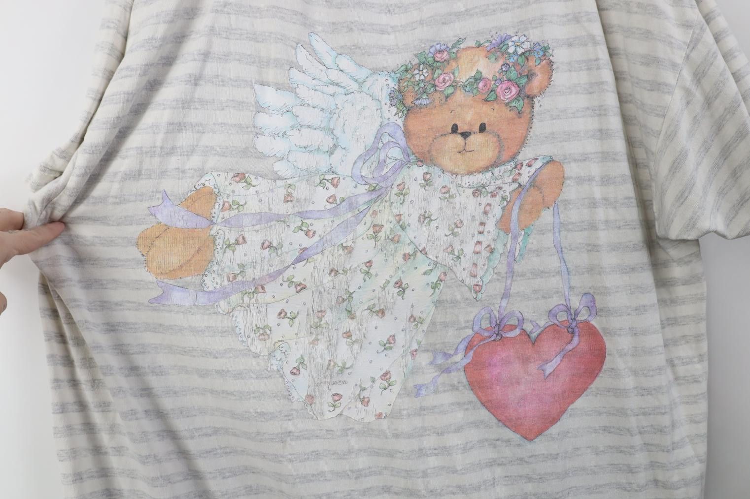 Vintage Vintage 90s Angel Bear Heart Striped Night Sleep T-Shirt USA Size ONE SIZE - 4 Thumbnail