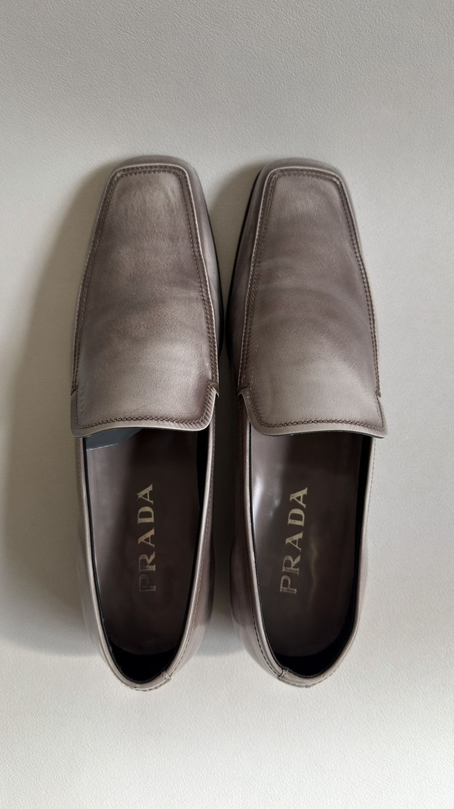 Prada Burnished Gray Leather Square Toe Loafers Size US 8.5 / EU 41-42 - 15 Thumbnail