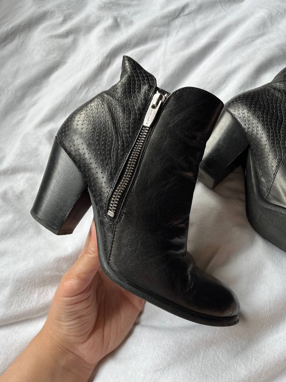 Other Wonders Spain black snake-embosed leather booties on heels Size US 6 / IT 36 - 1 Thumbnail